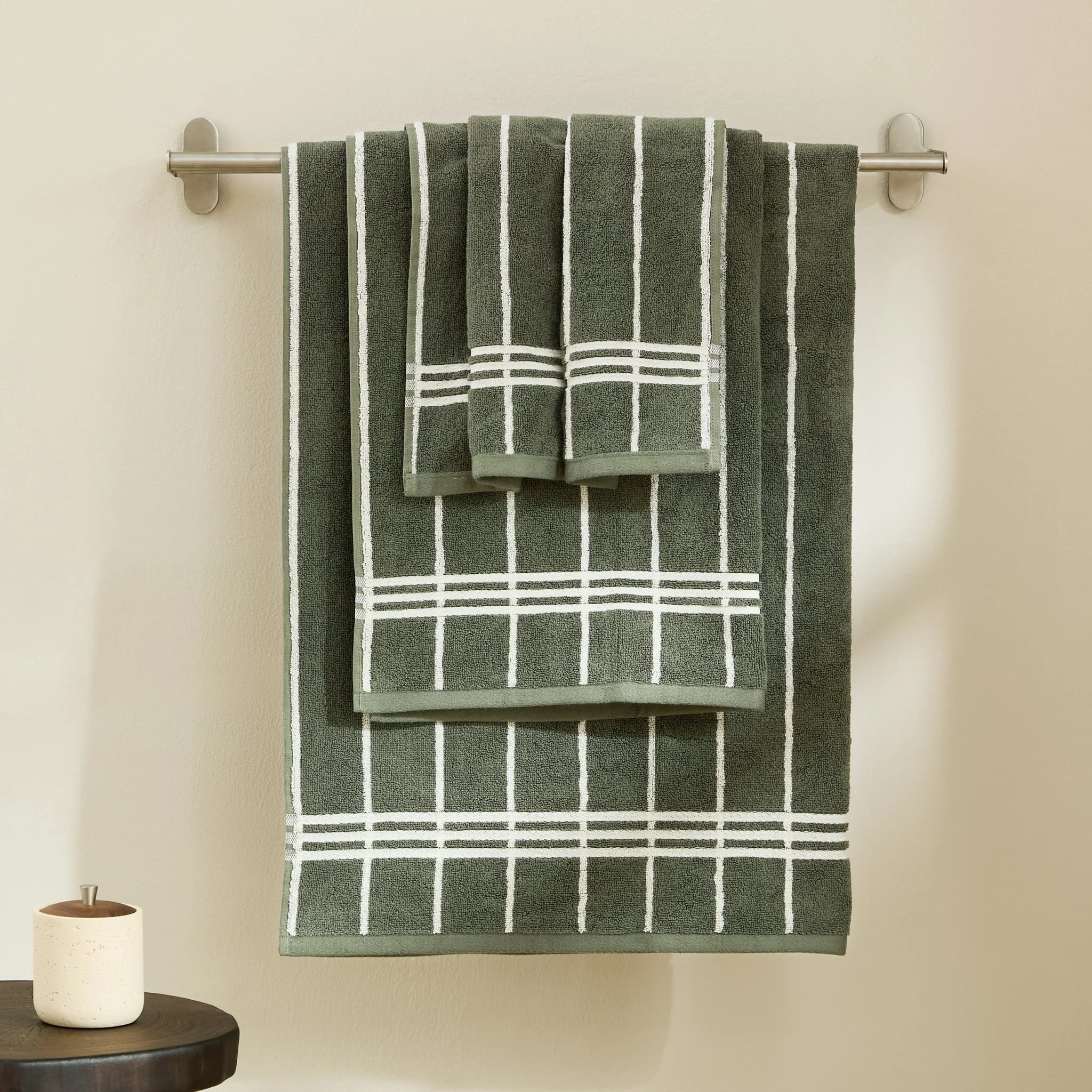 Madrid Fine Stripe Cotton Towel Collection - Fern/ Natural