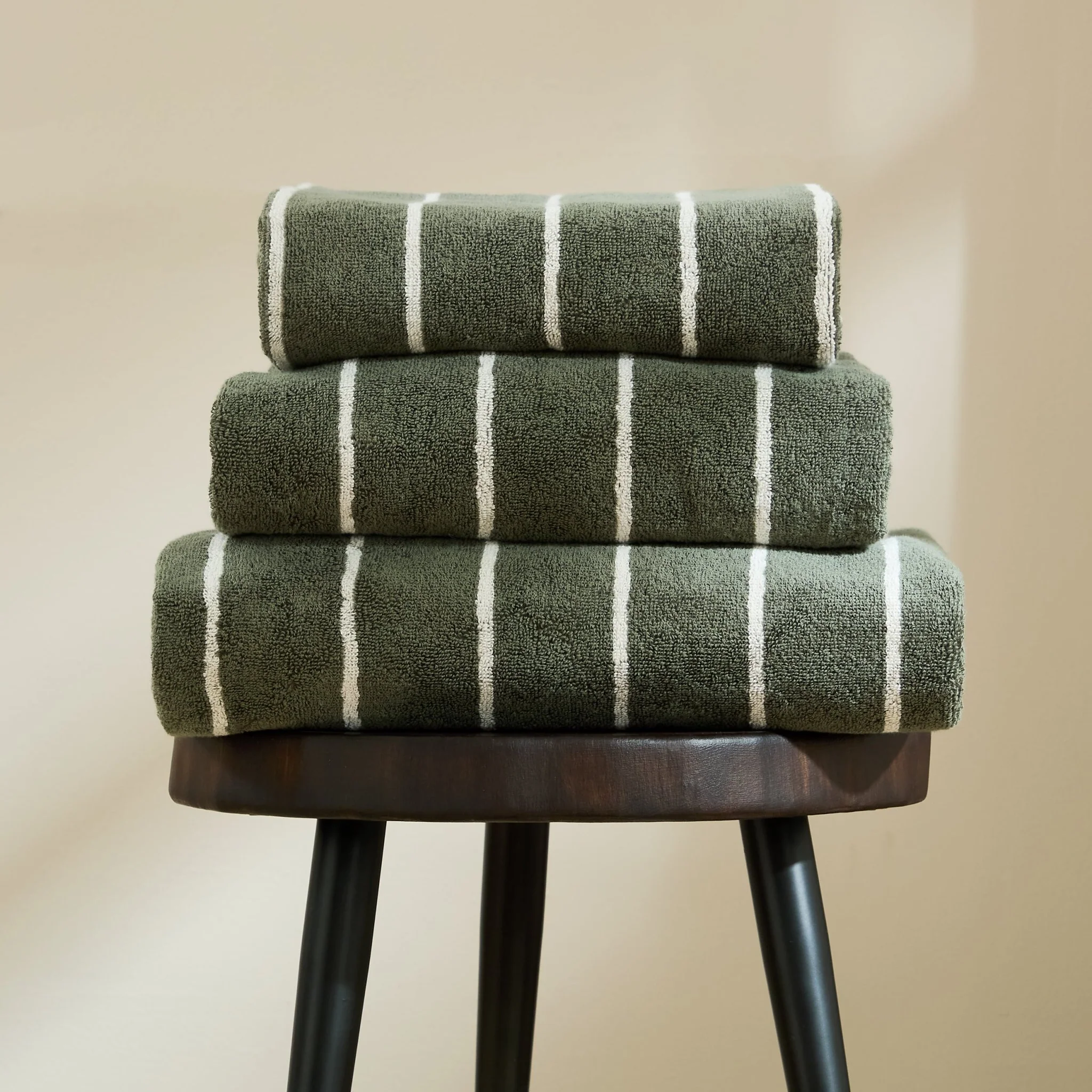 Madrid Fine Stripe Cotton Towel Collection - Fern/ Natural - Image 2