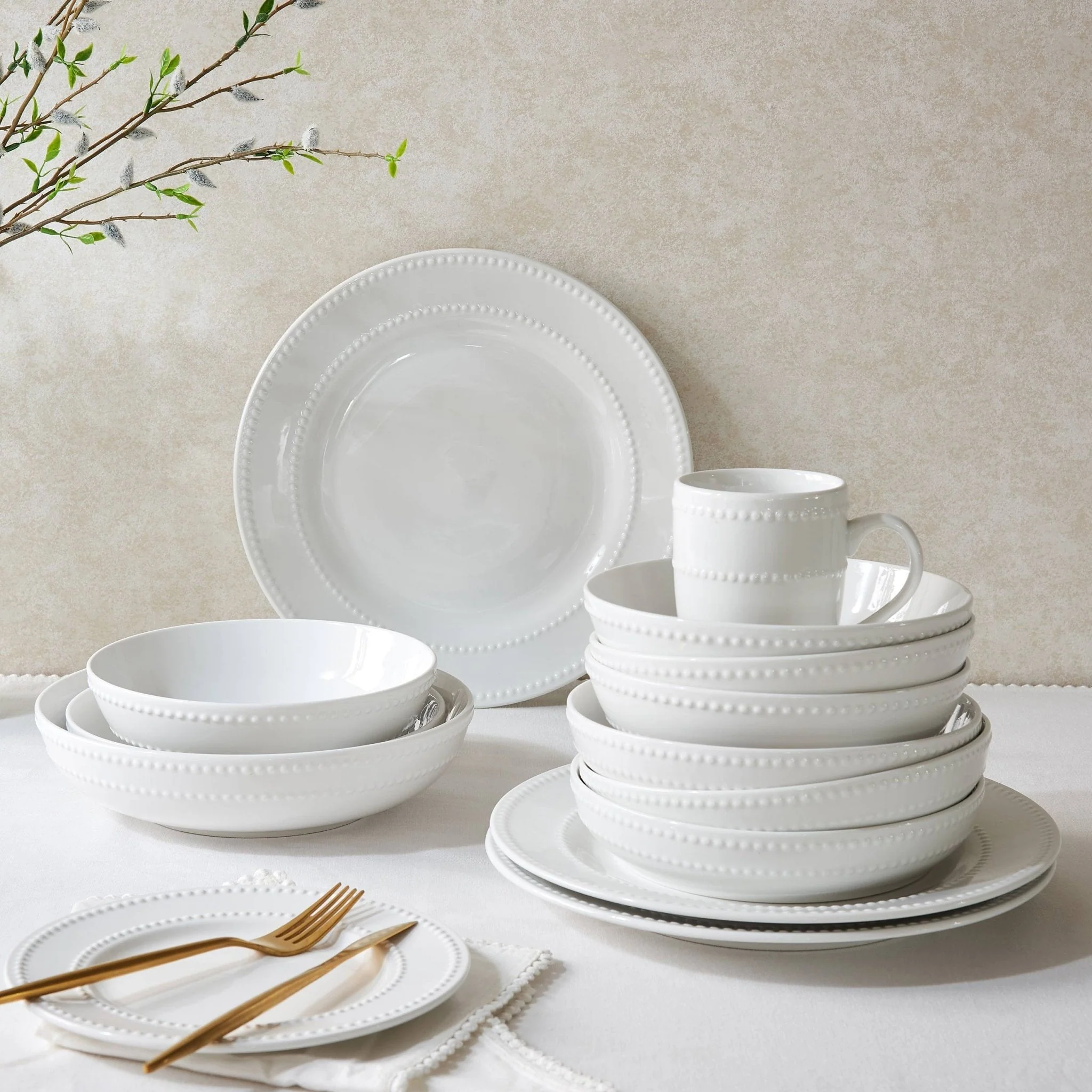 Margalo Beaded Set of 4 Cereal Bowls - White - Image 3
