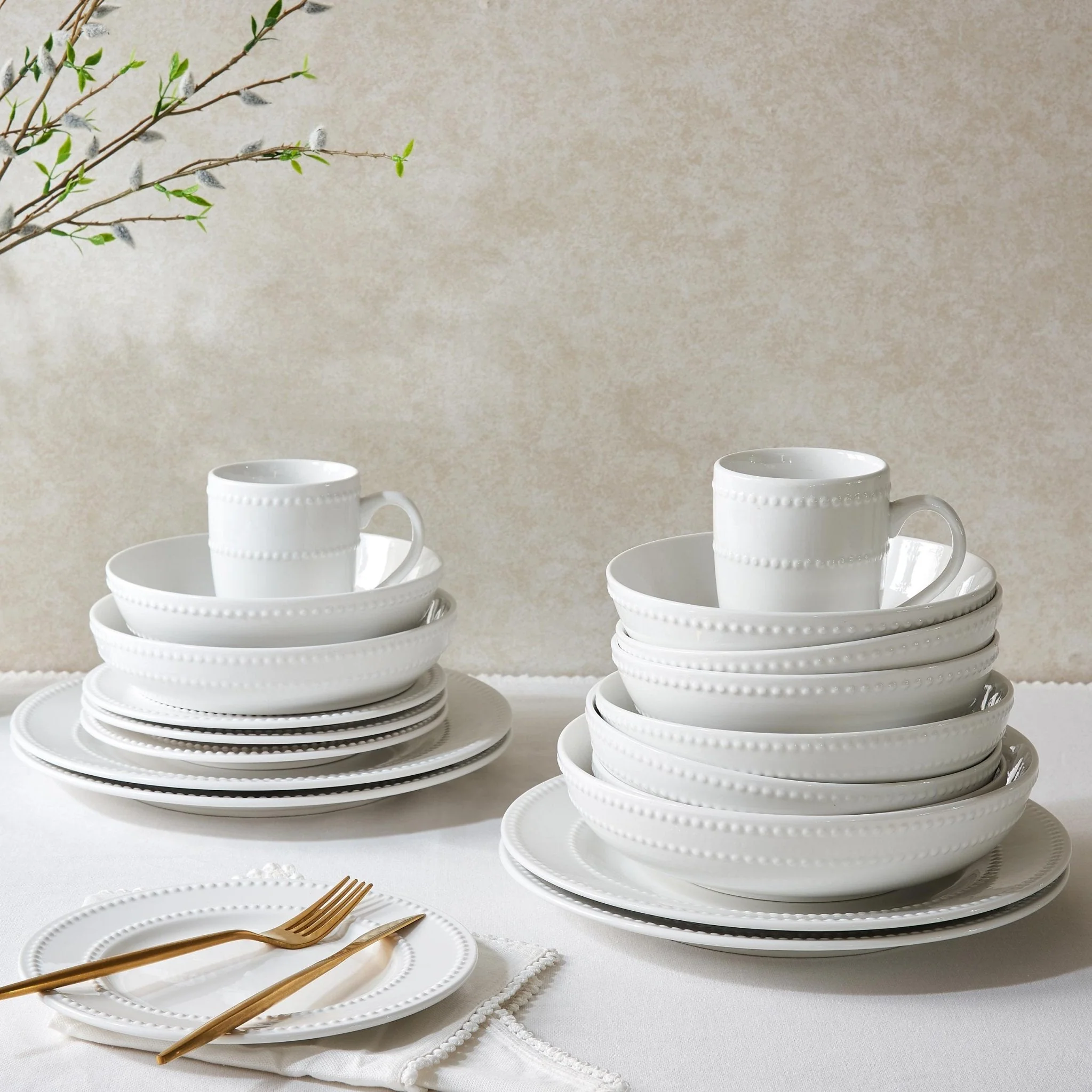 Margalo Beaded Set of 4 Pasta Bowls - White - Image 2