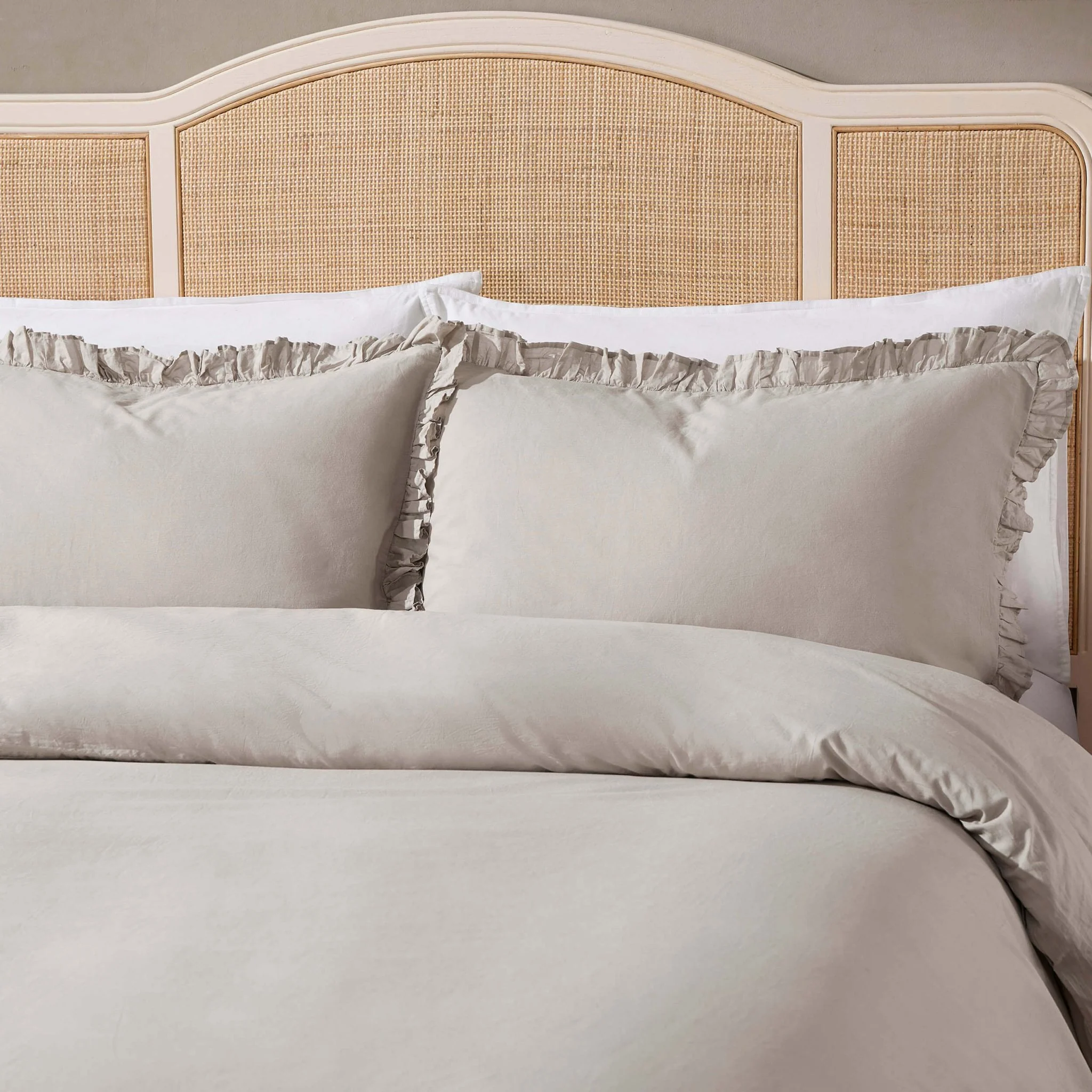 Marion Ruffle Edge Square Pillowcase - Washed Cotton - Sand - Image 2
