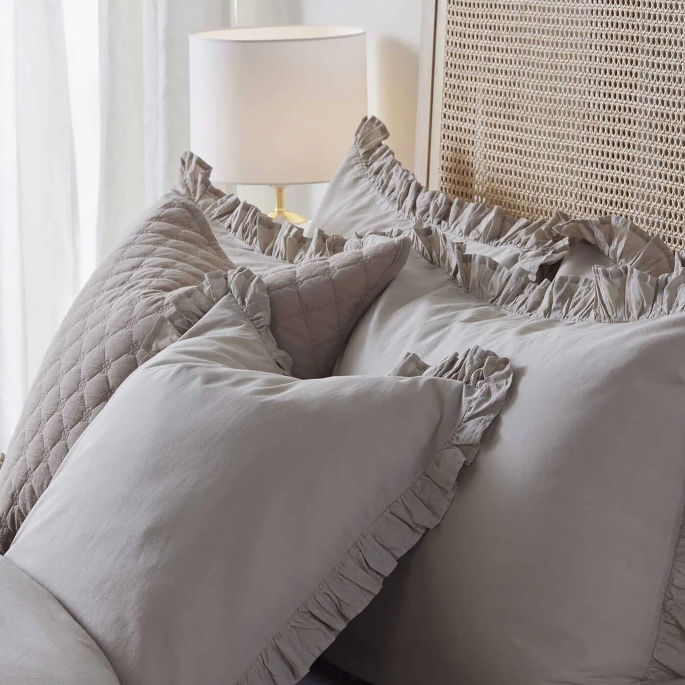 Marion Ruffle Edge Square Pillowcase - Washed Cotton - Sand - Image 3
