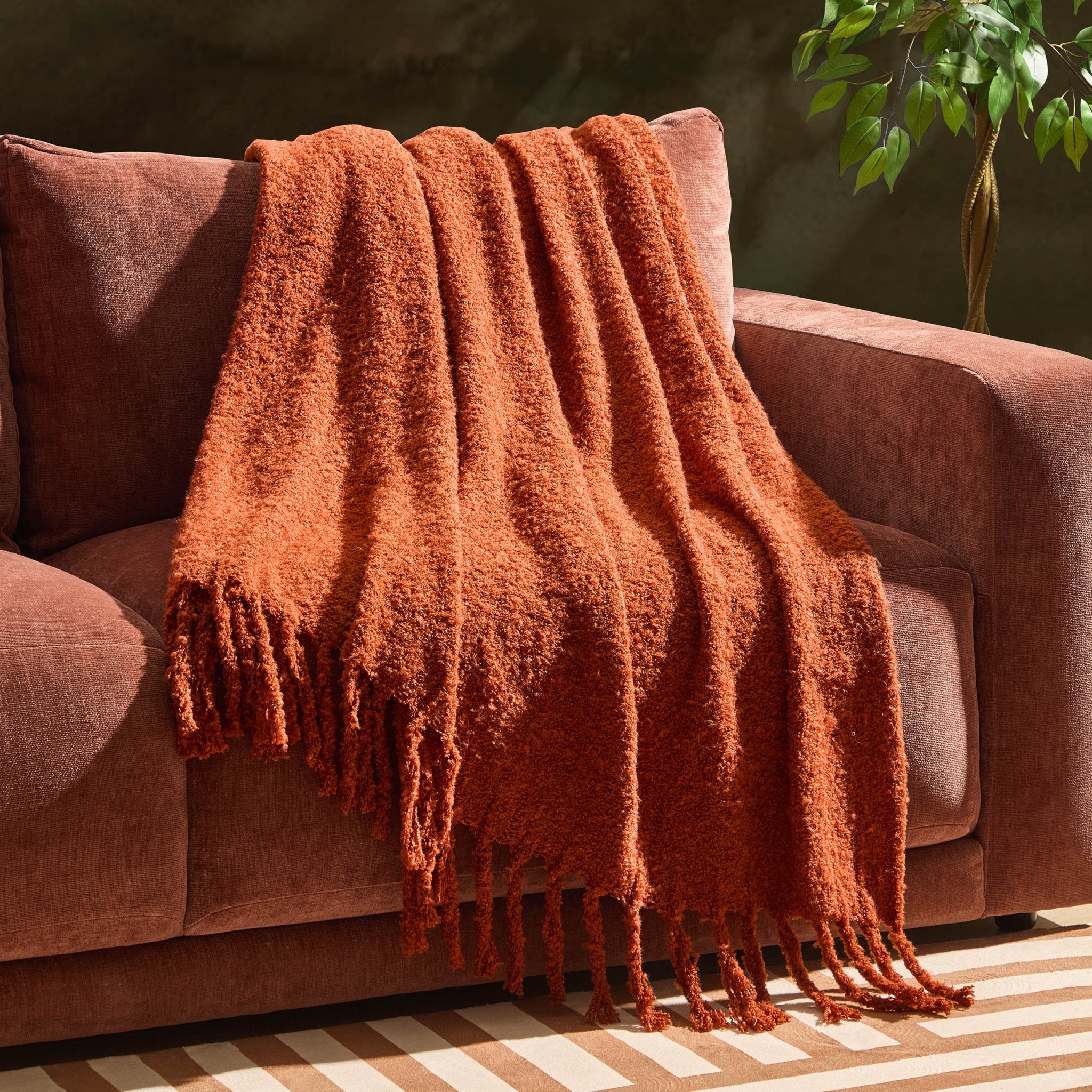 Mohair Style Sofa Throw - Burnt Orange