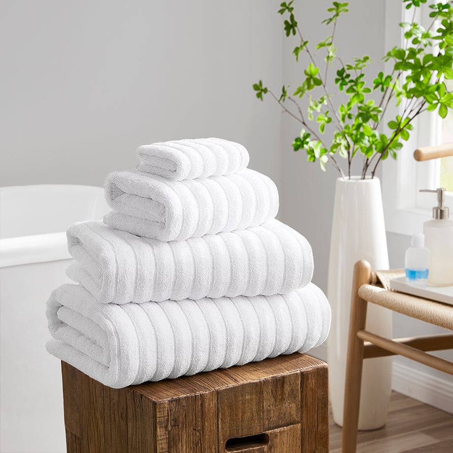 Monaco Plush Ribbed Cotton Towel Collection - White