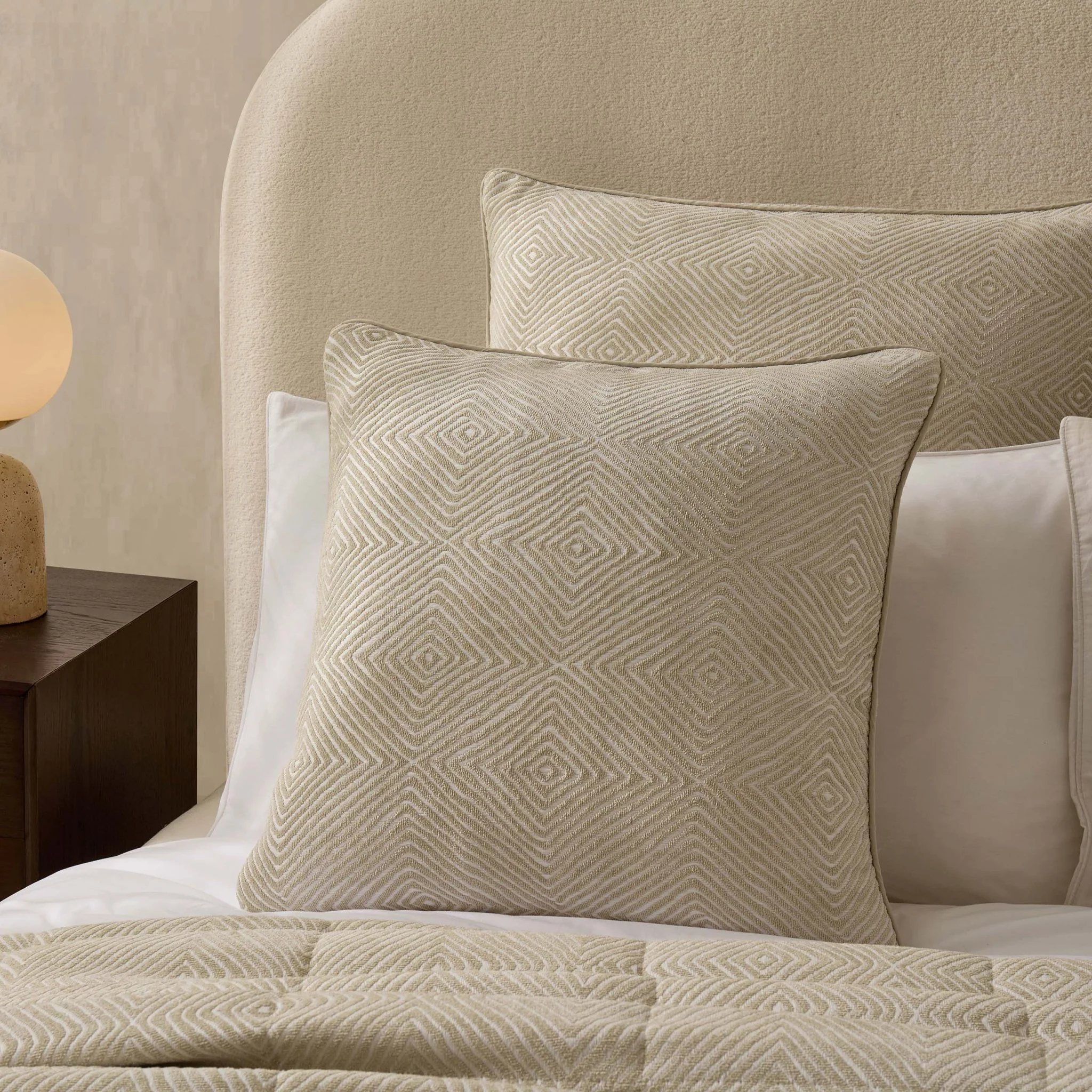 Nairobi Geo Chenille Stitch Quilt Cushion Cover - Taupe/White
