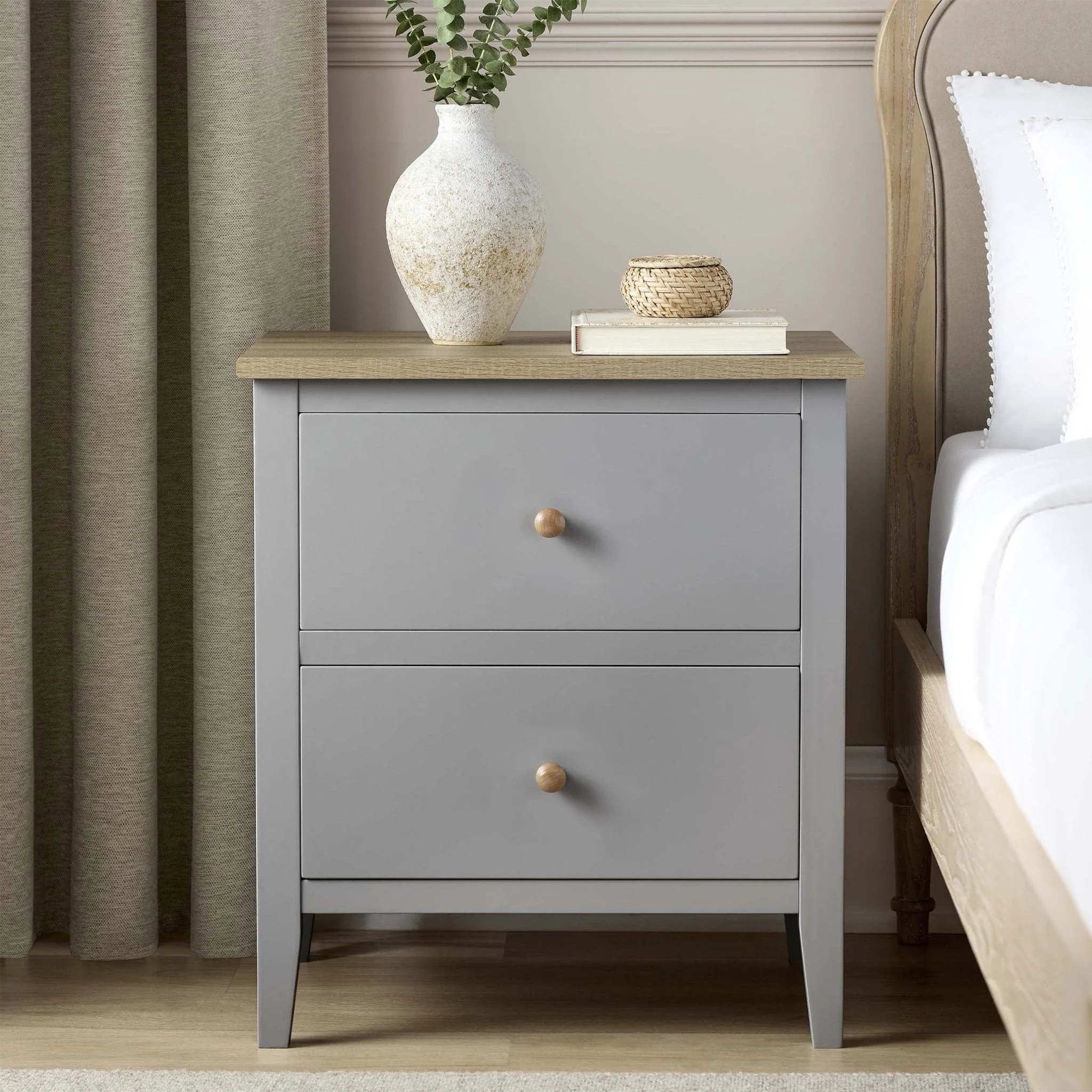 Nell 2 Drawer Bedside Table - Grey - Image 3