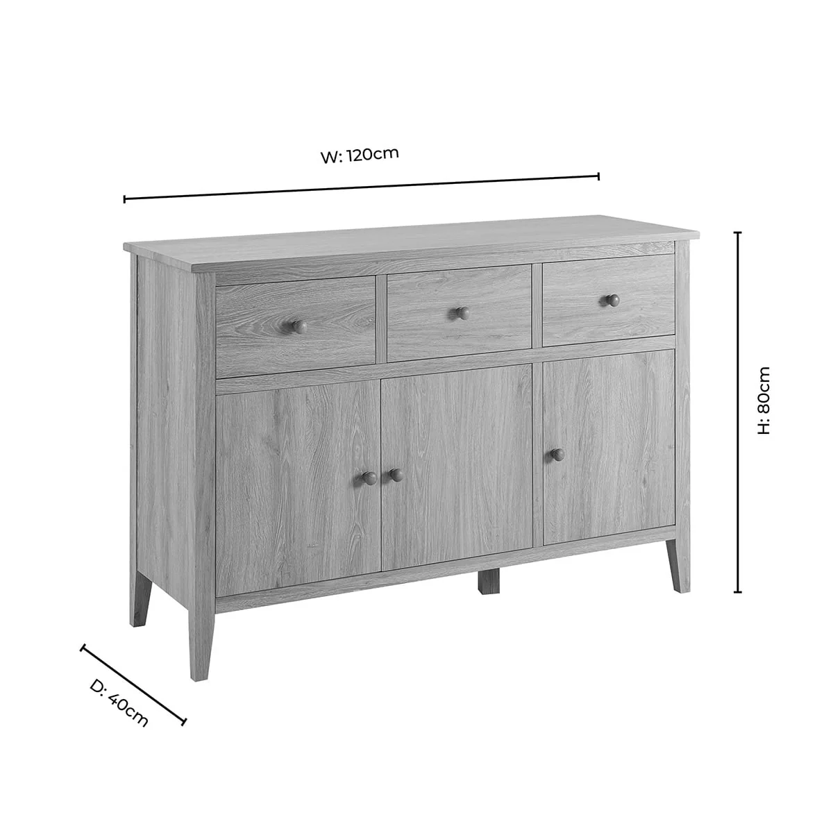 Nell 3 Door Sideboard with Drawers - Light Wood - Image 9