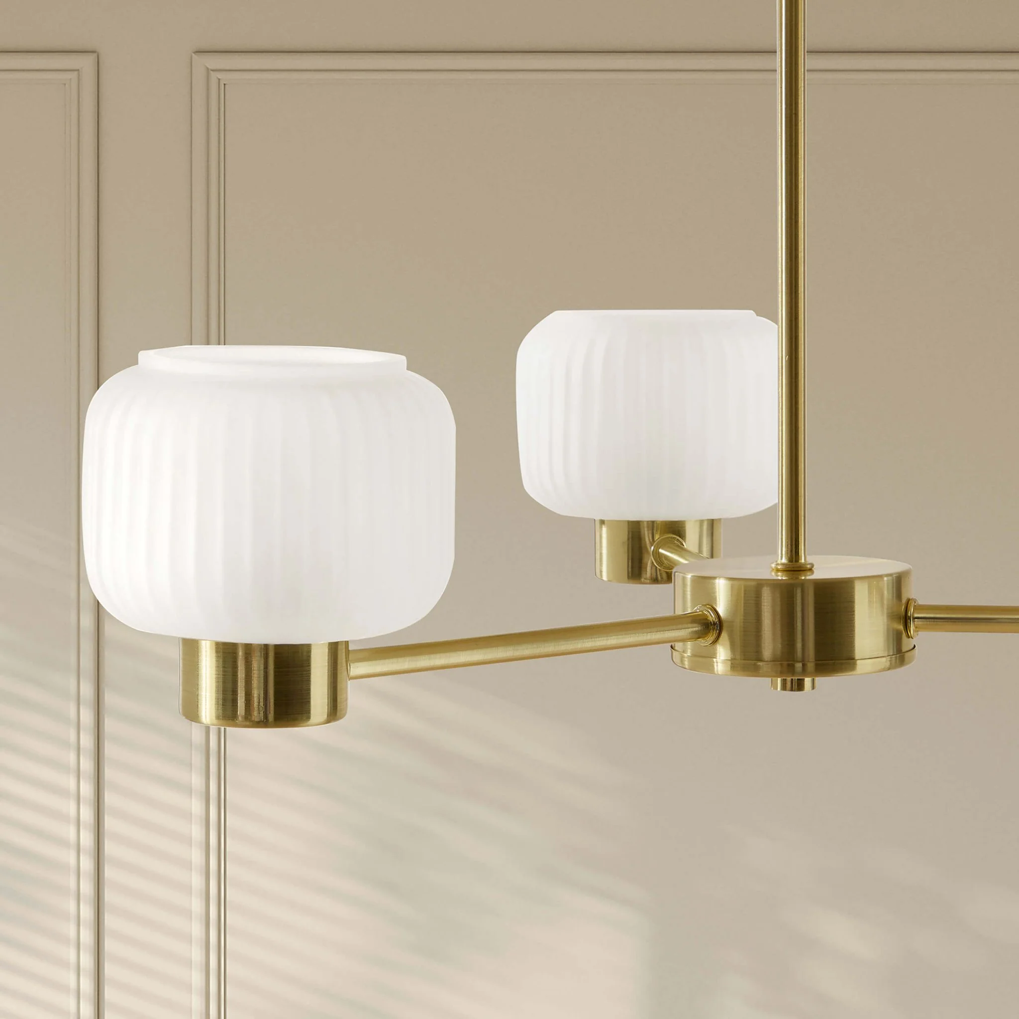 Octavia Ribbed Glass 3 Light Chandelier - Brass - Image 3