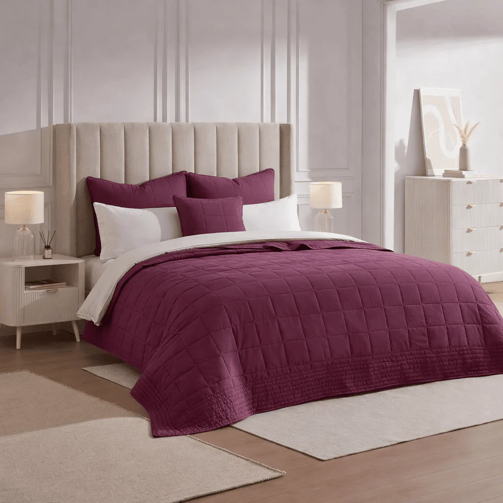 Oxford Cotton Rich Quilted Cushion Cover - Aubergine