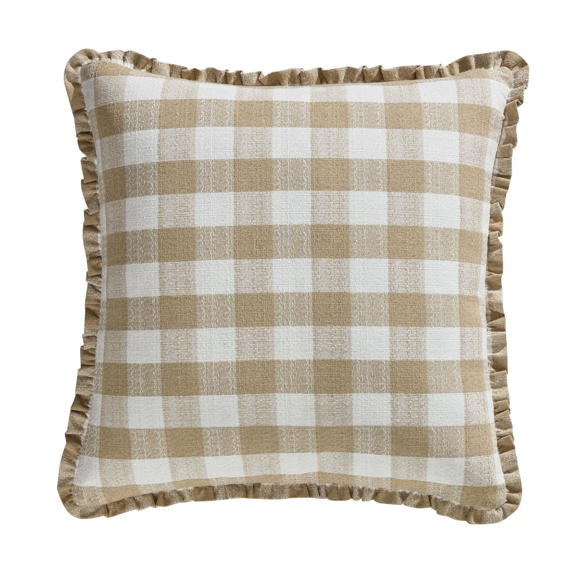 Pack of 2 Gingham Frill Edge Waterproof Outdoor Cushion Covers - Natural - Image 2