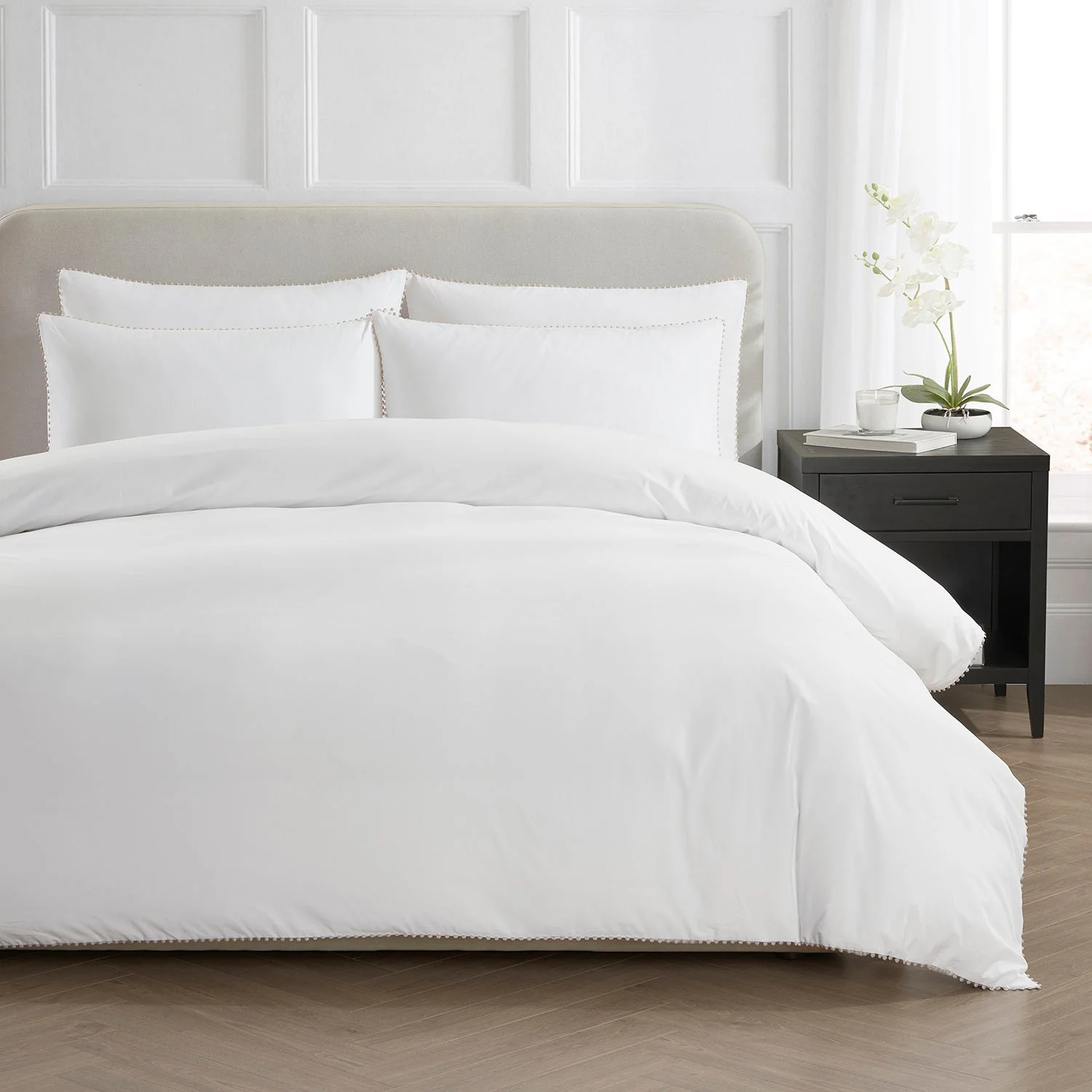 Pair Of Girona Pom-Pom Pillowcases - 200 Thread Count - Cotton - White/Natural - Image 4