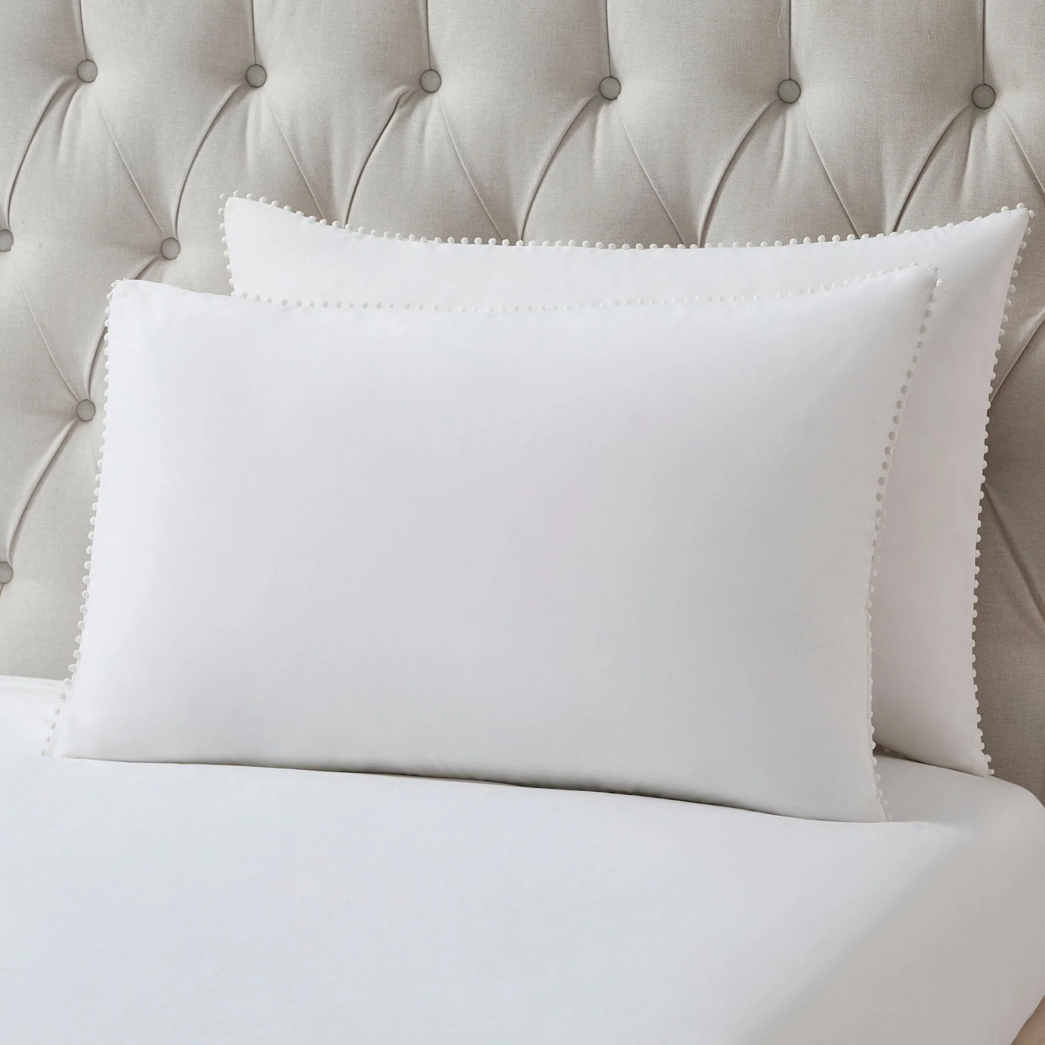 Pair of Girona Pom-Pom Pillowcases - 200 Thread Count - Cotton - White - Image 3