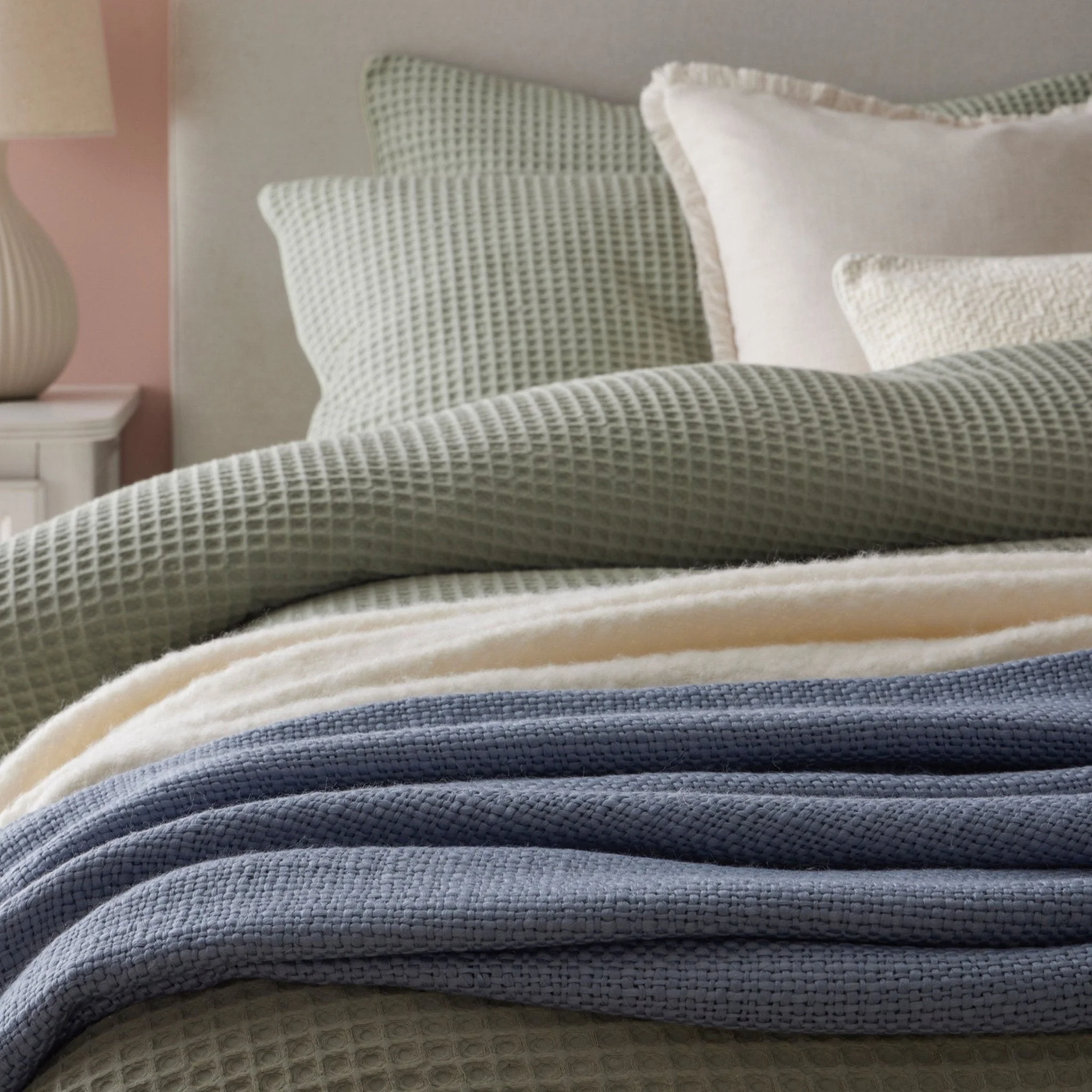Portofino Waffle 100% Cotton Pair of Pillowcases 200 Thread Count - Sage Green - Image 6