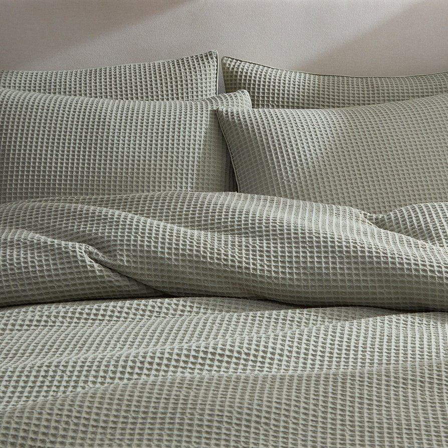 Portofino Waffle 100% Cotton Pair of Pillowcases 200 Thread Count - Sage Green - Image 7