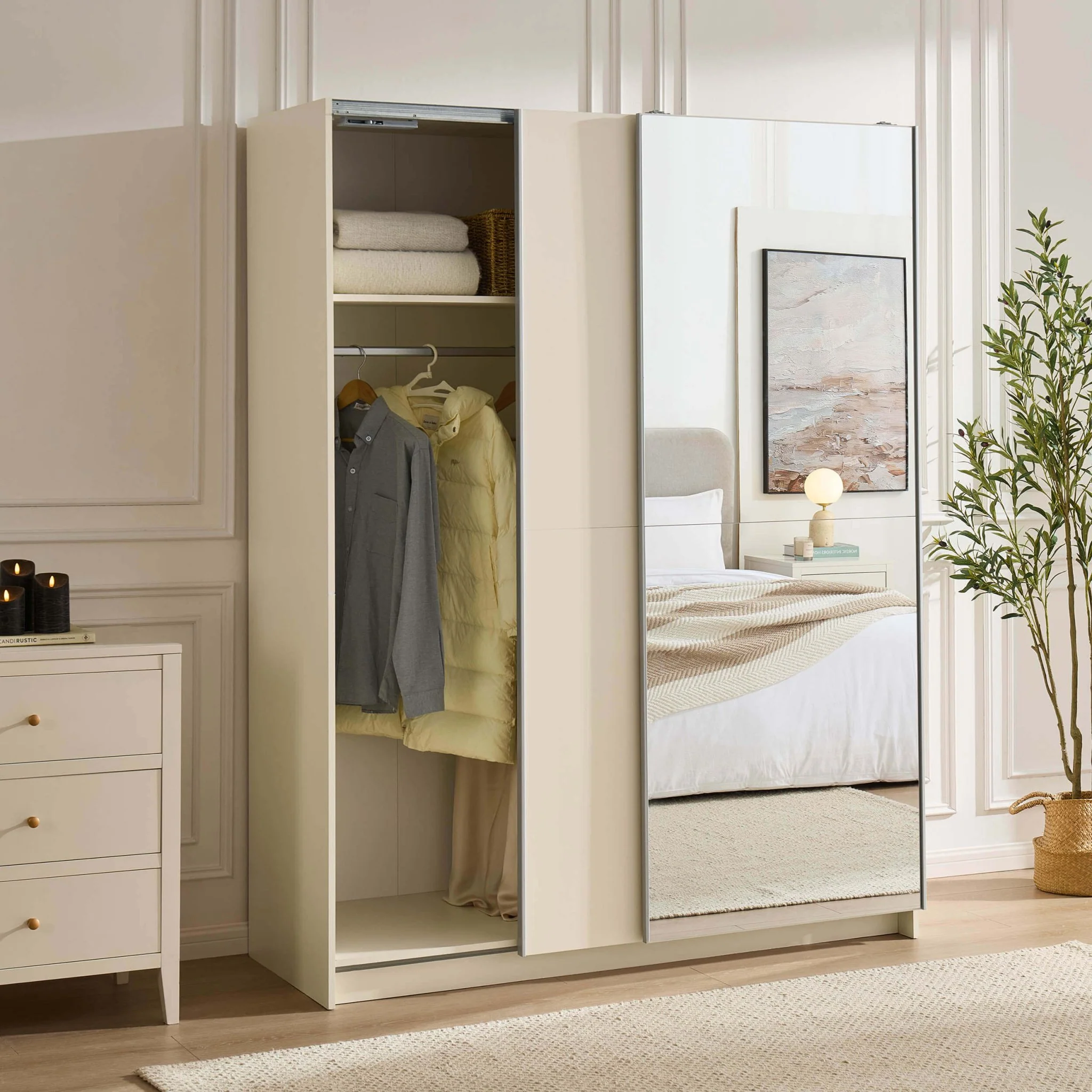 Penelope 150cm 2 Door Sliding Wardrobe - Cream - Image 2