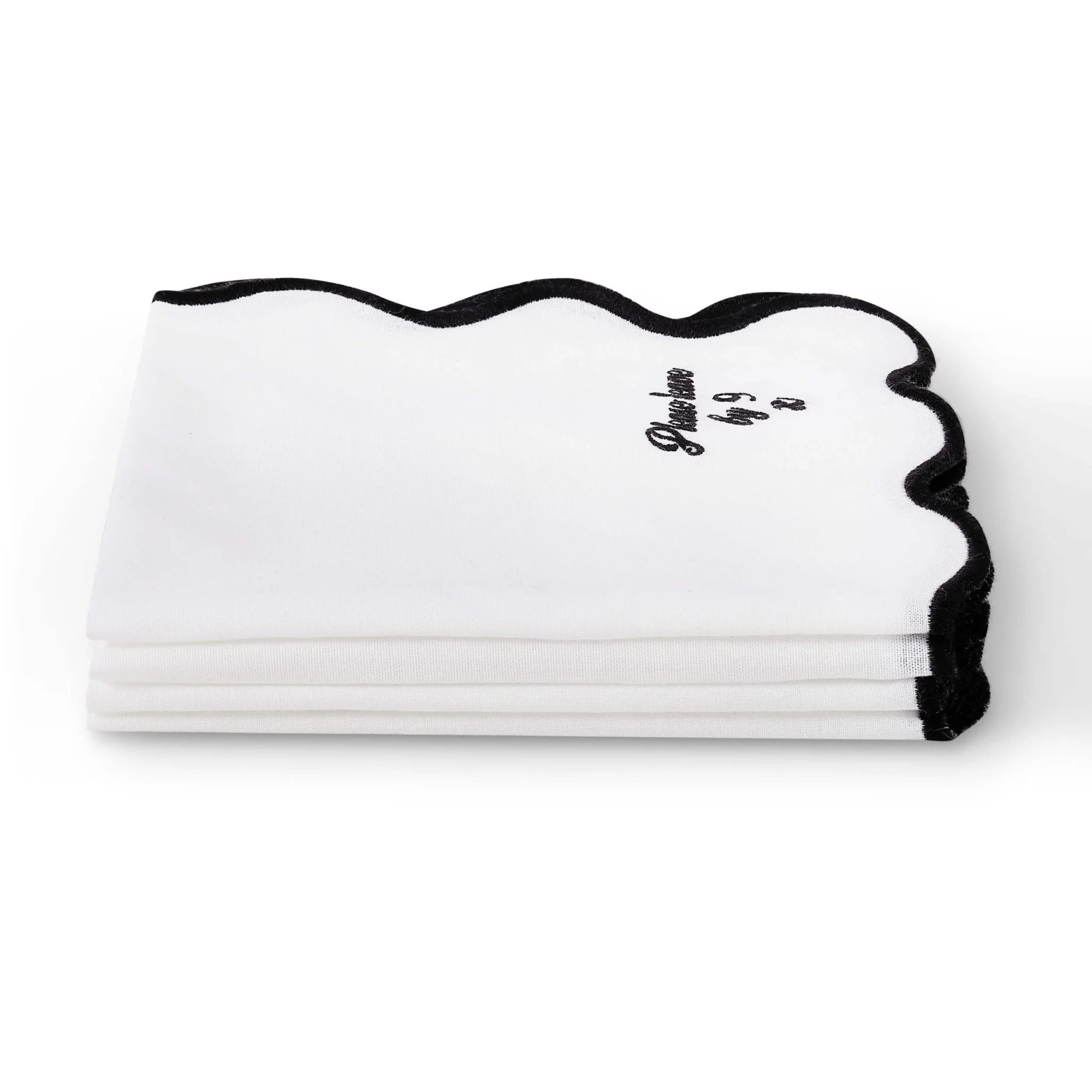 Please leave by 9 Scallop Edge Set of 4 Napkins - Off White/Black - Image 3