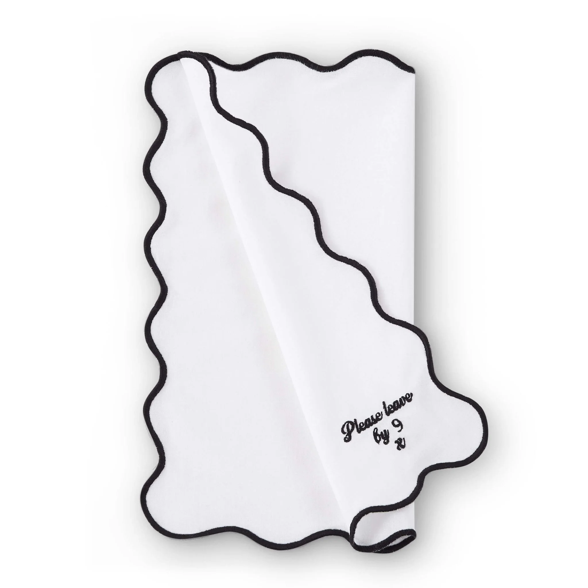 Please leave by 9 Scallop Edge Set of 4 Napkins - Off White/Black - Image 5