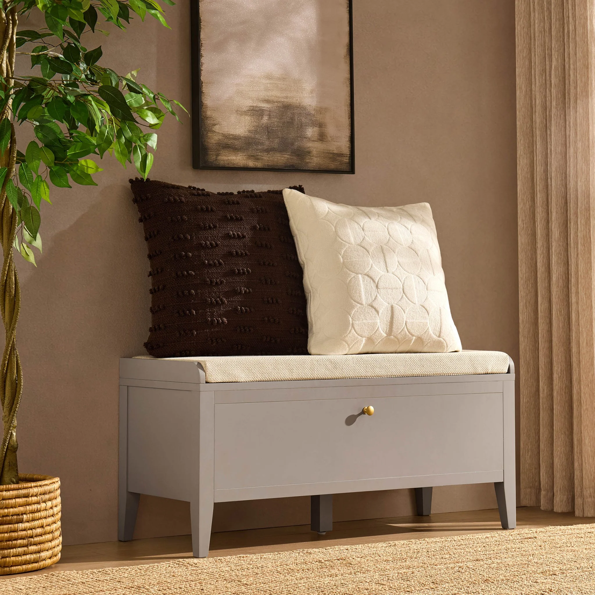 Poppy Seated Storage Cabinet - Taupe
