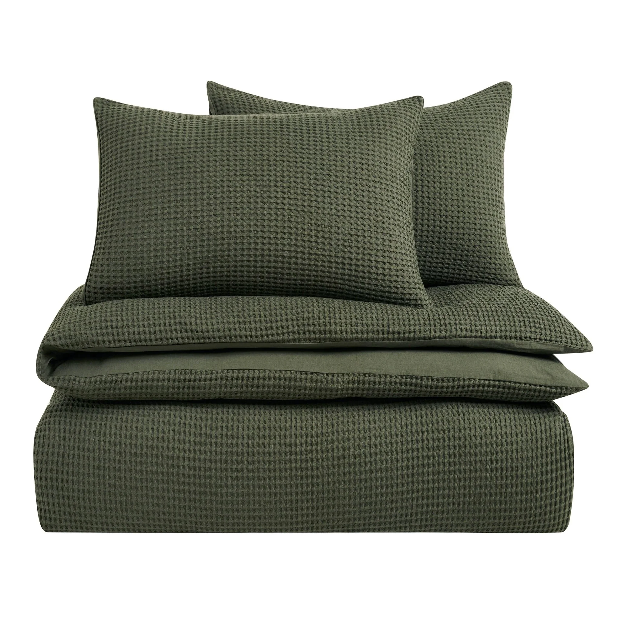 Portofino Waffle 100% Cotton Duvet Cover 200 Thread Count - Forest Green - Image 7
