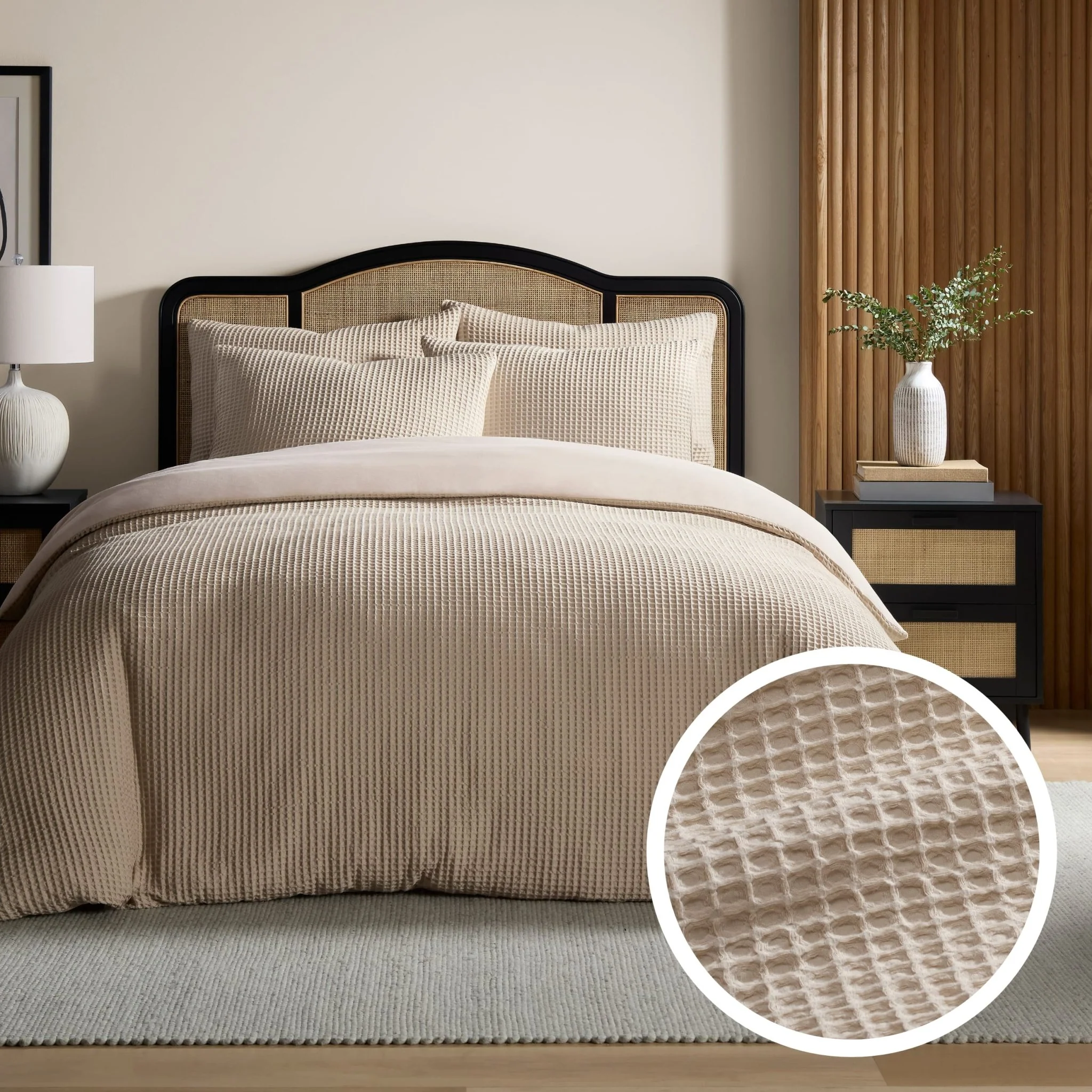 Portofino Waffle 100% Cotton Duvet Cover 200 Thread Count - Natural