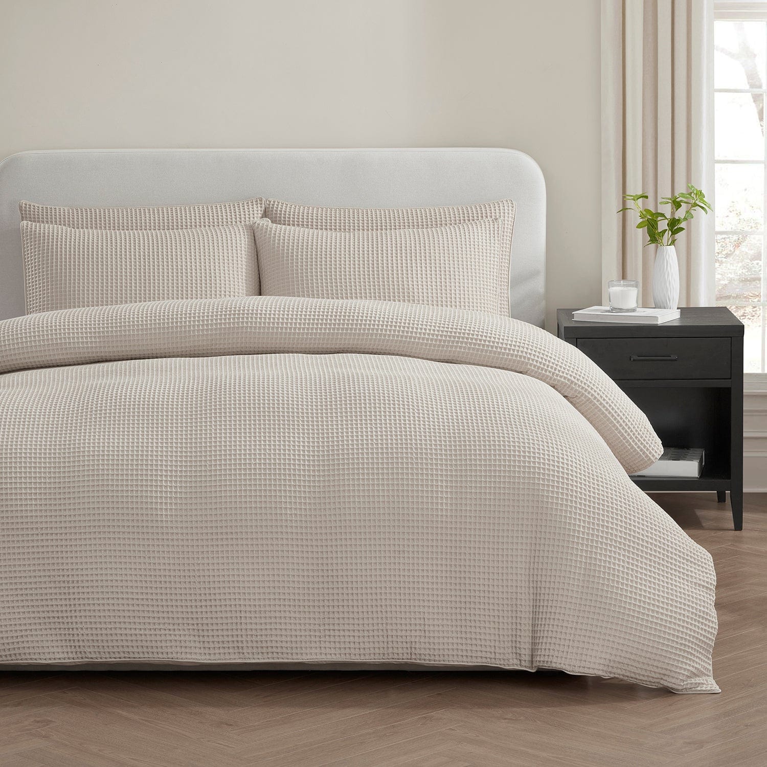 Portofino Waffle 100% Cotton Duvet Cover 200 Thread Count - Natural - Image 2