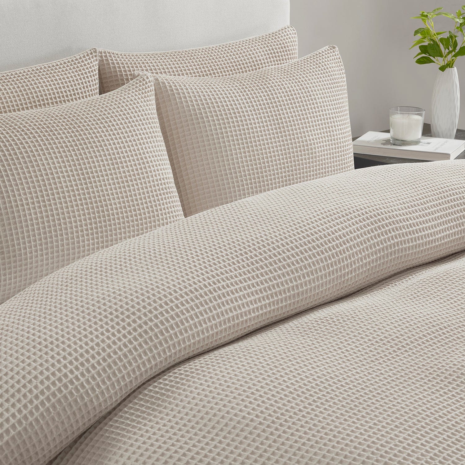 Portofino Waffle 100% Cotton Duvet Cover 200 Thread Count - Natural - Image 4