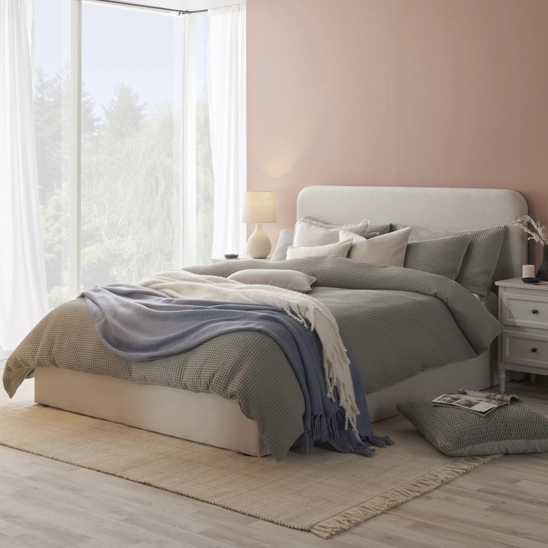 Portofino Waffle 100% Cotton Duvet Cover 200 Thread Count - Sage Green - Image 7