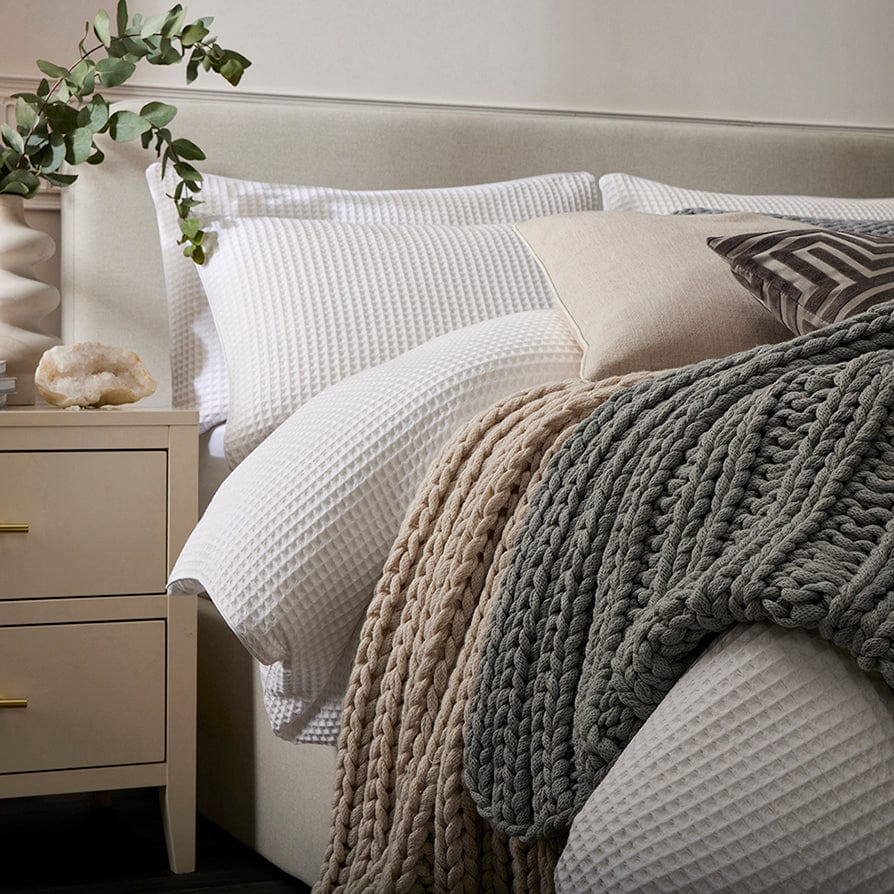 Portofino Waffle 100% Cotton Duvet Cover 200 Thread Count - White - Image 11
