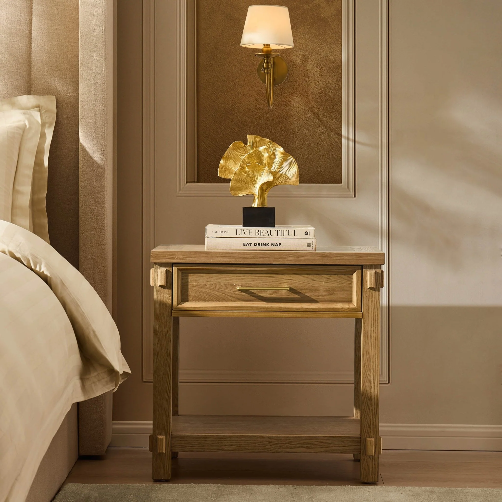 Prim 1 Drawer Wide Nightstand - Light Wood
