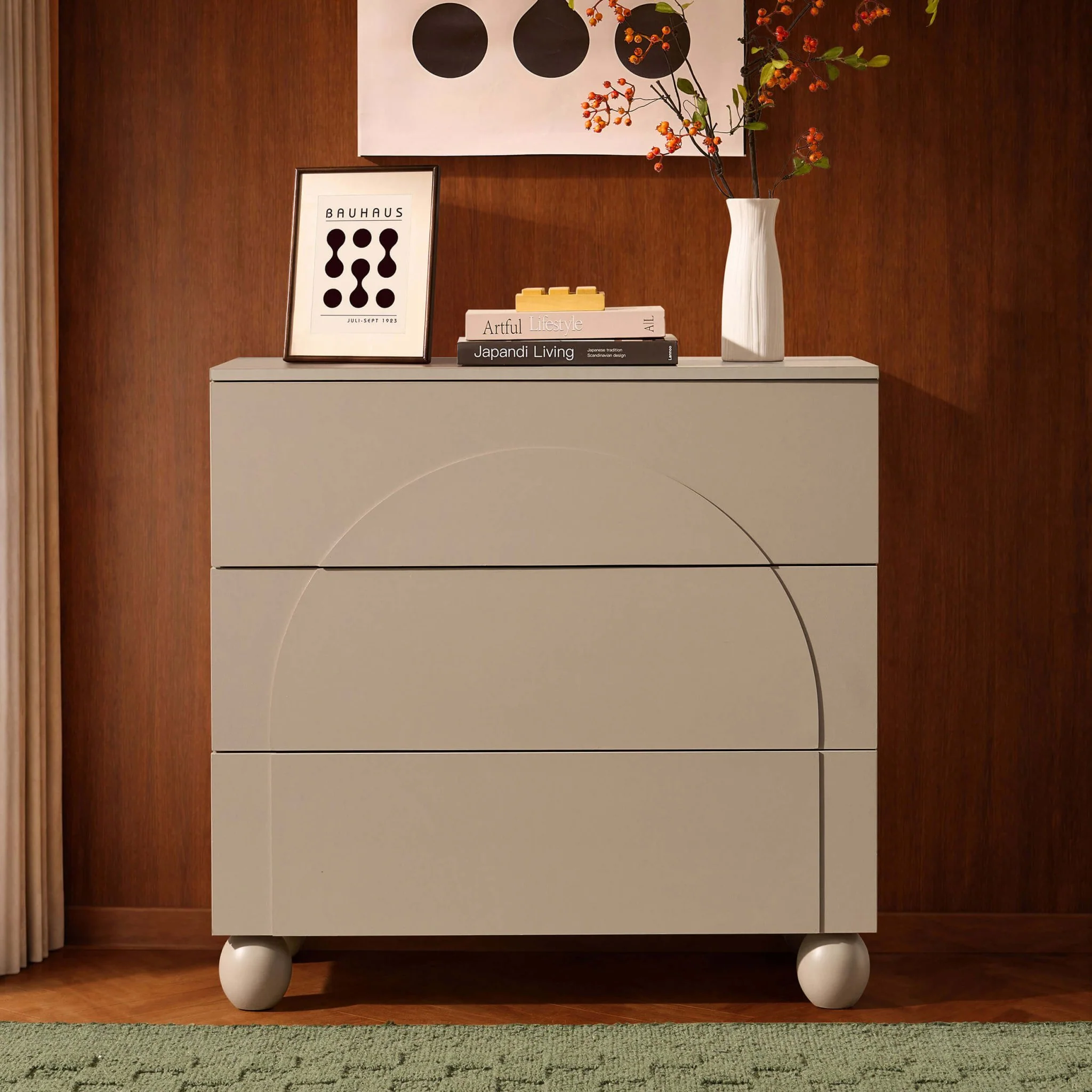 Rachel Arch Front 3 Drawer Chest - Taupe