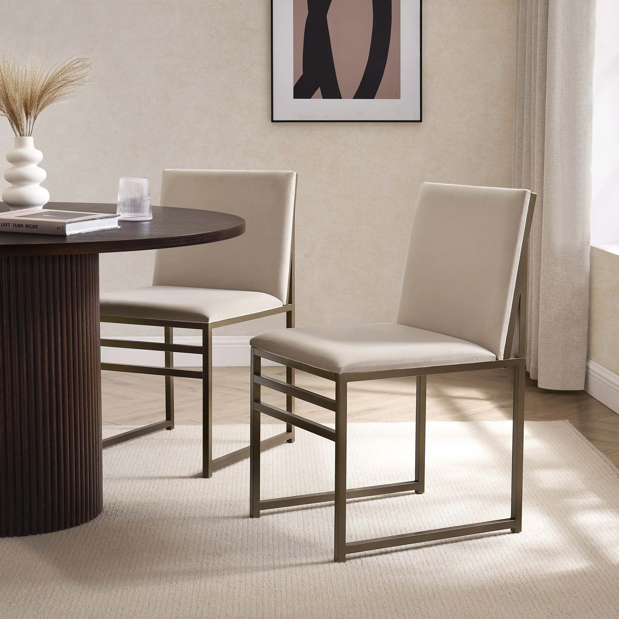 Rae Set of 2 Dining Chairs - Velvet - Beige
