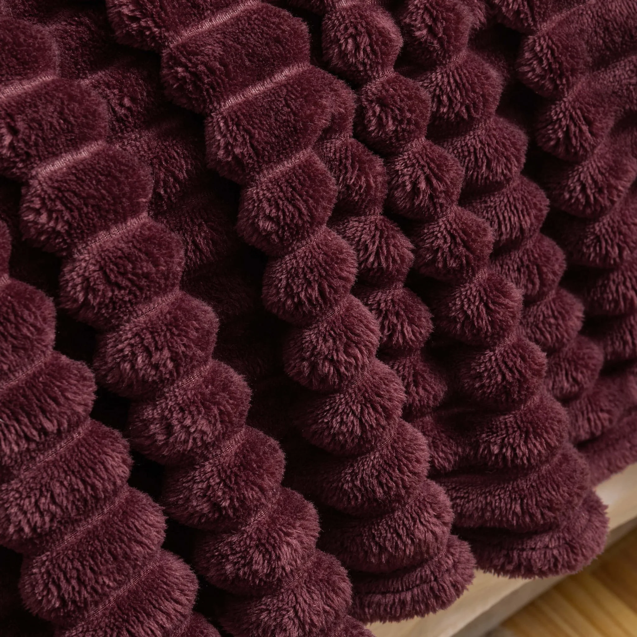 Ribbed Flannel Faux Fur Throw - Aubergine - Image 2