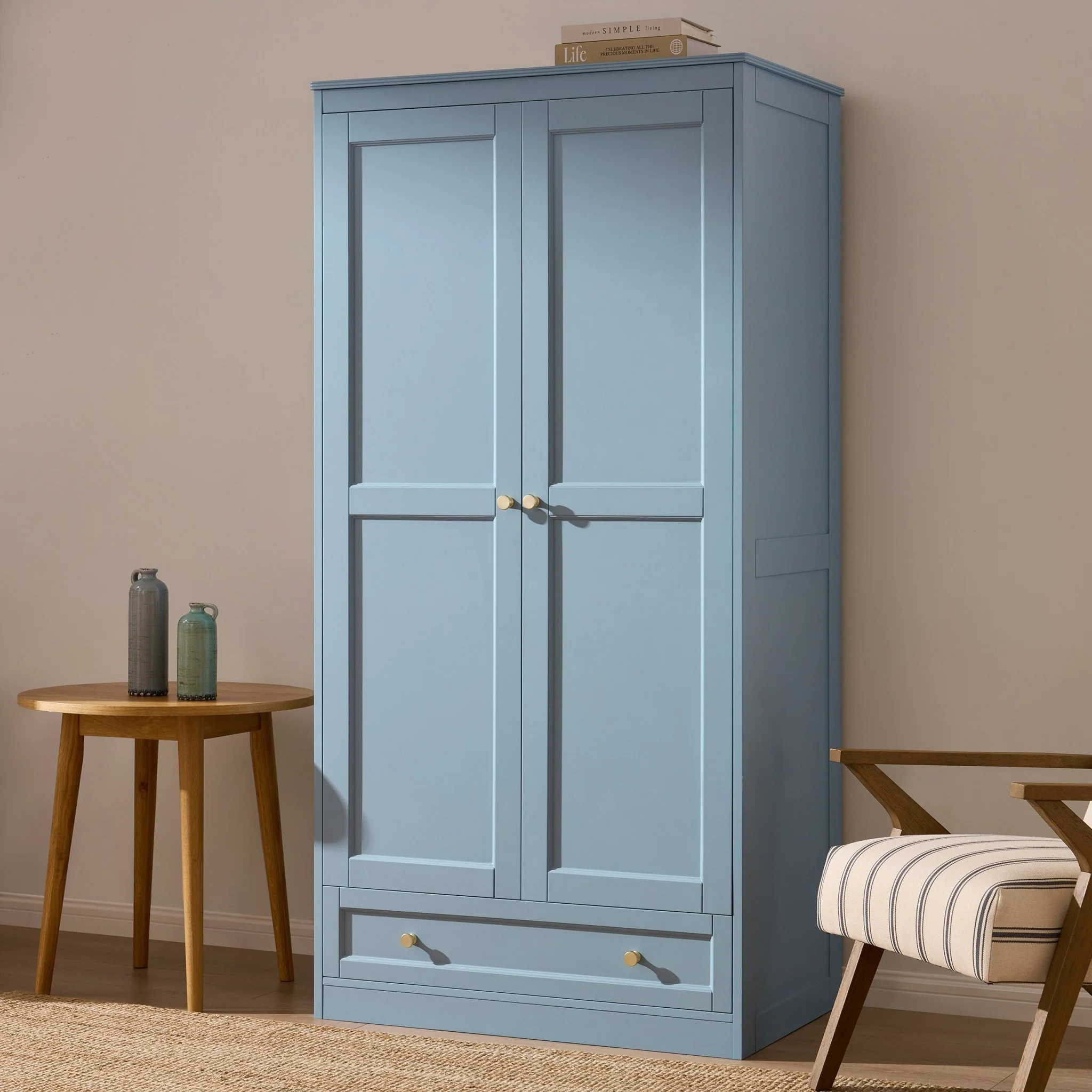 Ruby 2 Door Wardrobe with Drawer - Sky Blue - Image 2