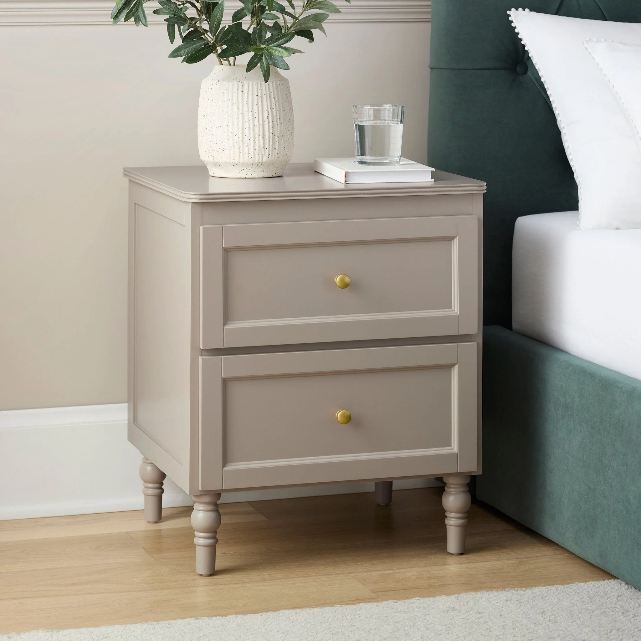Ruby 2 Drawer Bedside Table - Taupe