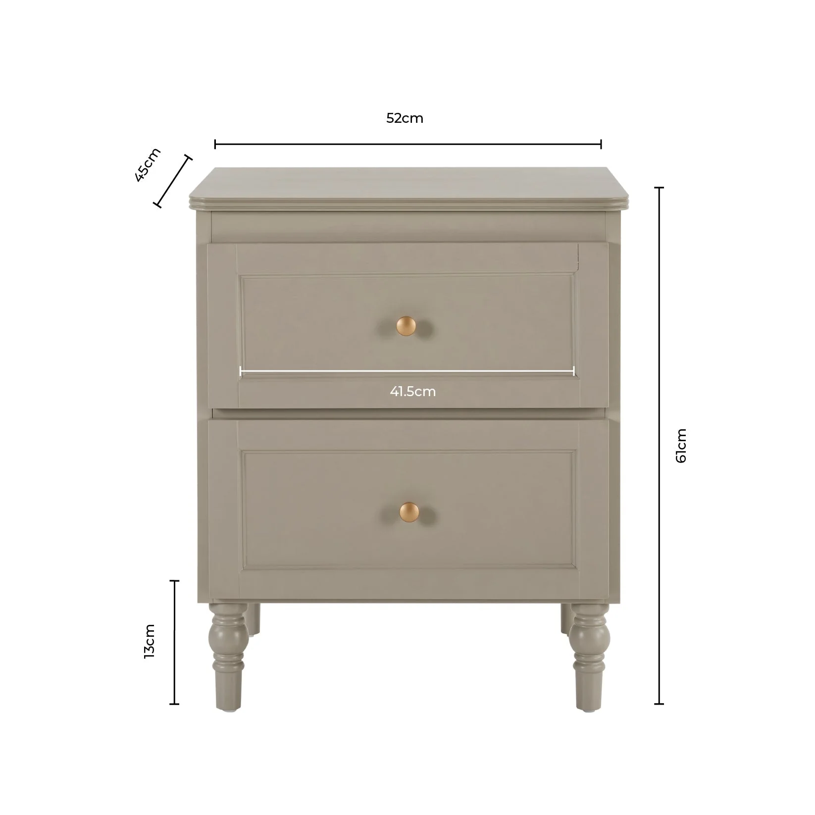 Ruby 2 Drawer Bedside Table - Taupe - Image 10