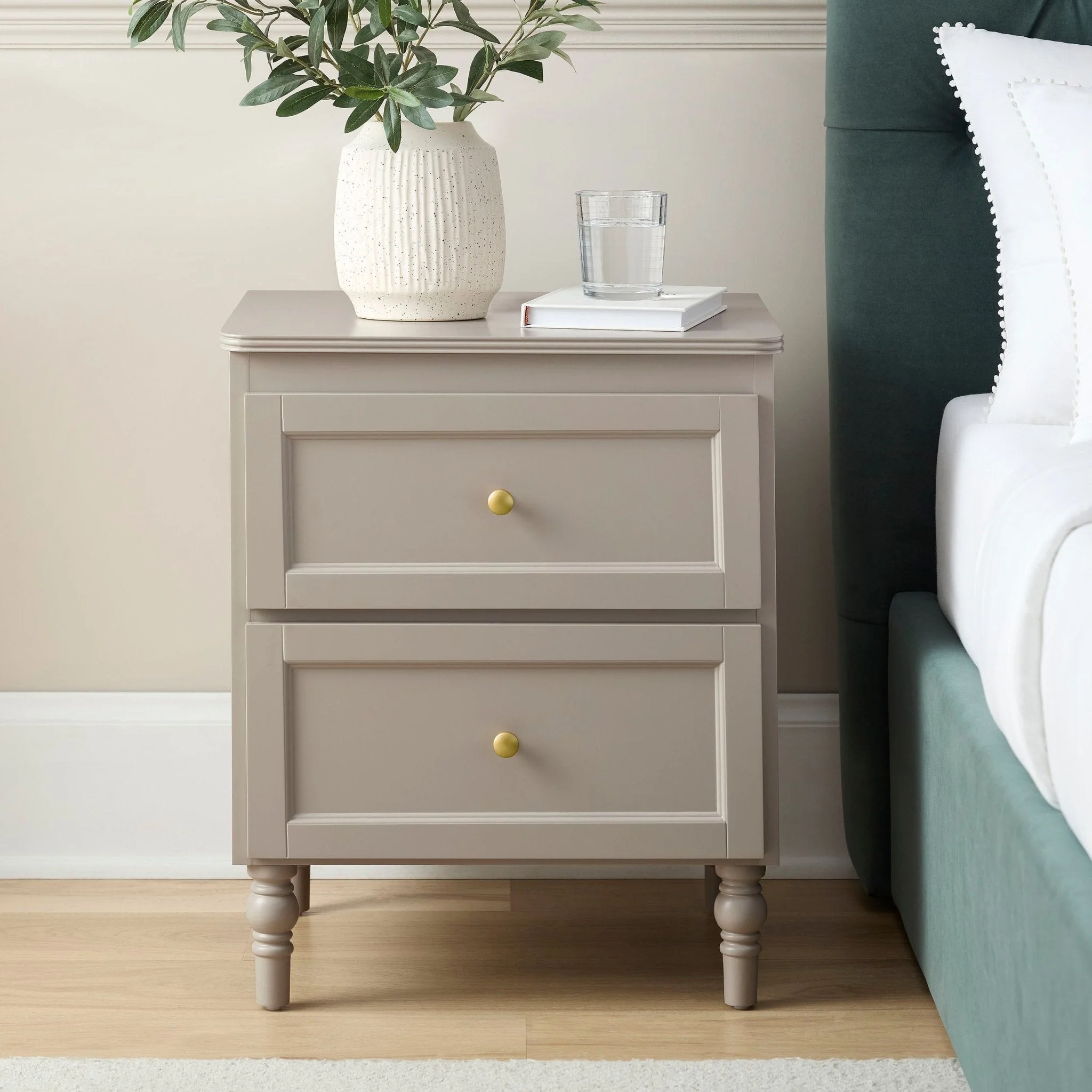 Ruby 2 Drawer Bedside Table - Taupe - Image 3