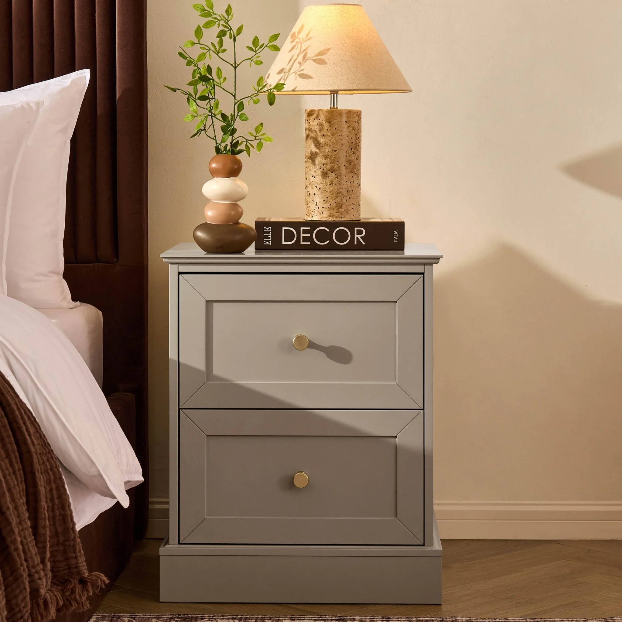 Ruby 2 Drawer Bedside Table - Taupe - Image 2