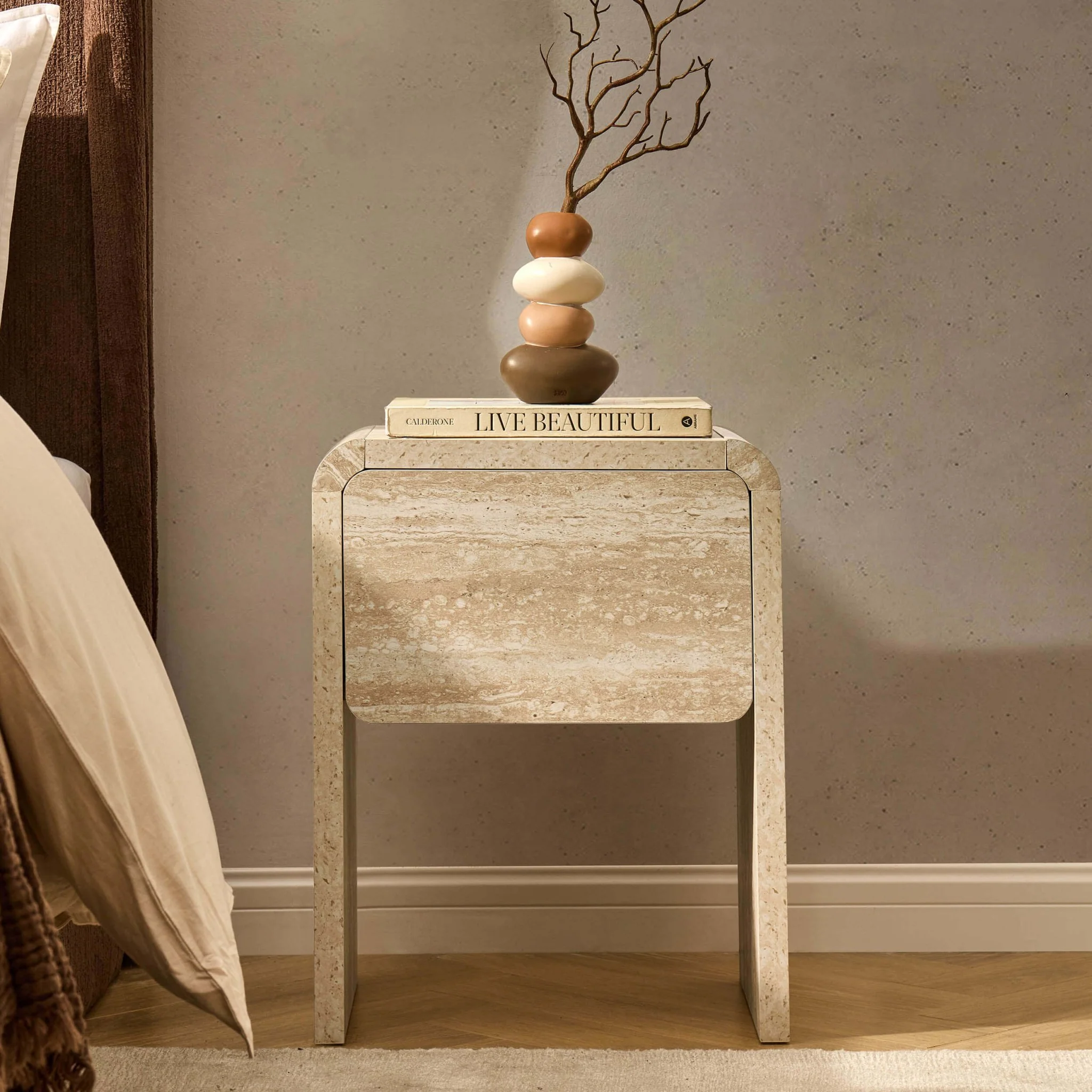 Samira Side Table - Travertine Effect - Image 2