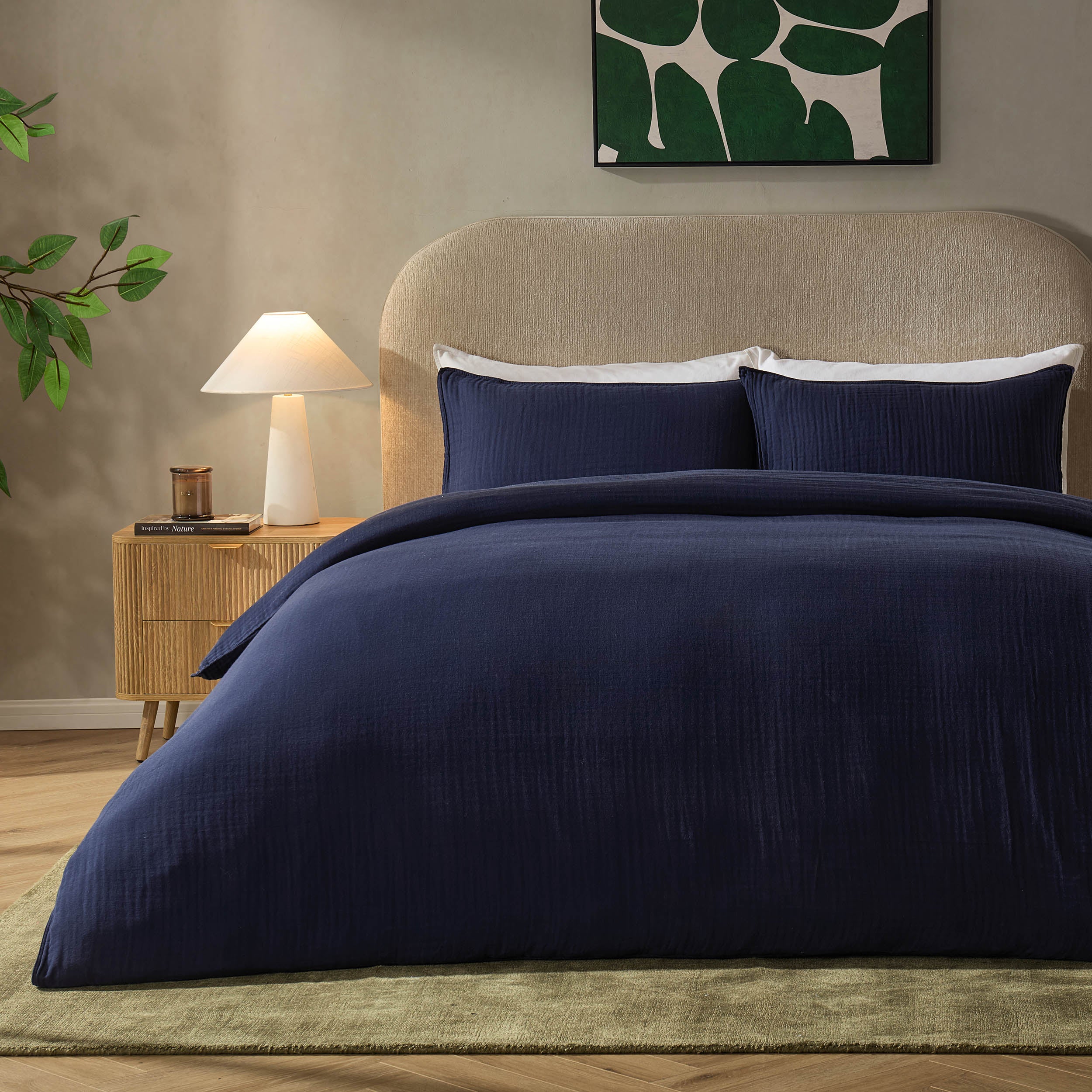 Santorini Muslin Duvet Cover & Pillowcase Set - Navy - Image 2