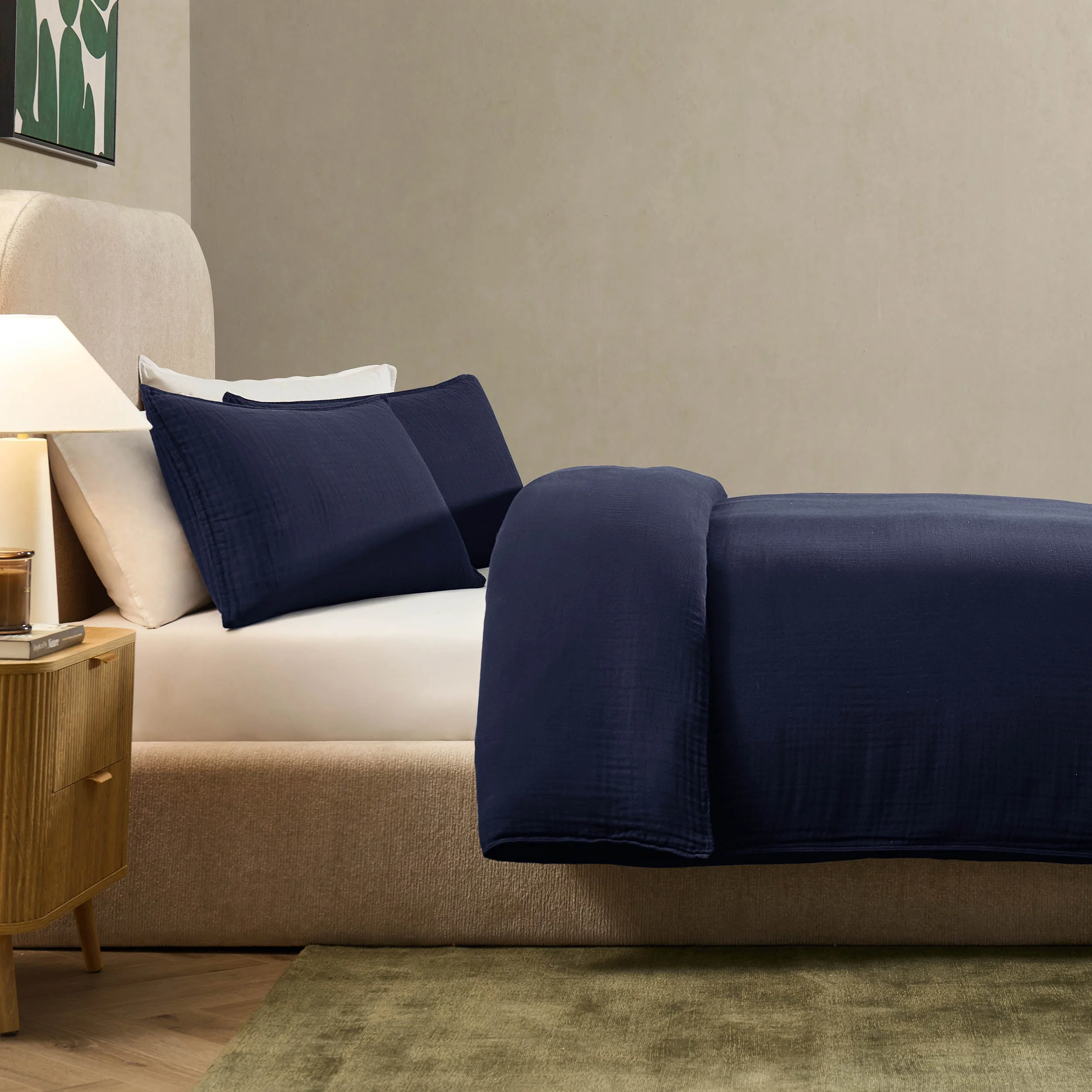 Santorini Muslin Duvet Cover & Pillowcase Set - Navy - Image 3