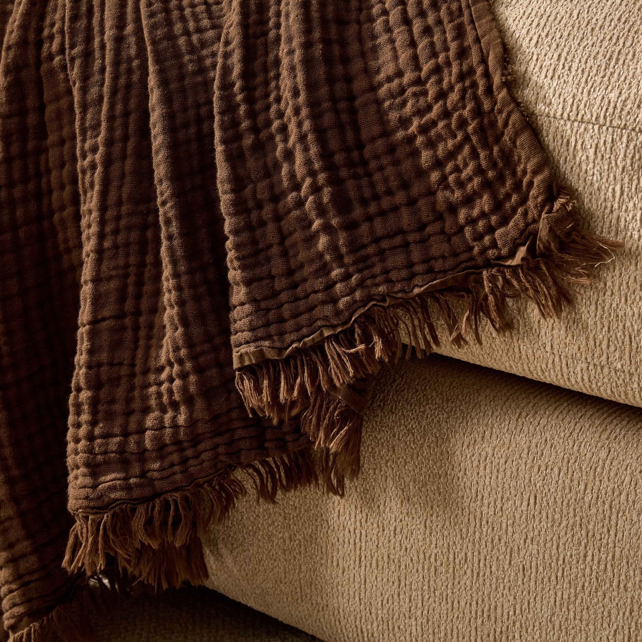 Savannah Four Layer Tufted Muslin Sofa Throw - Chocolate - Image 2