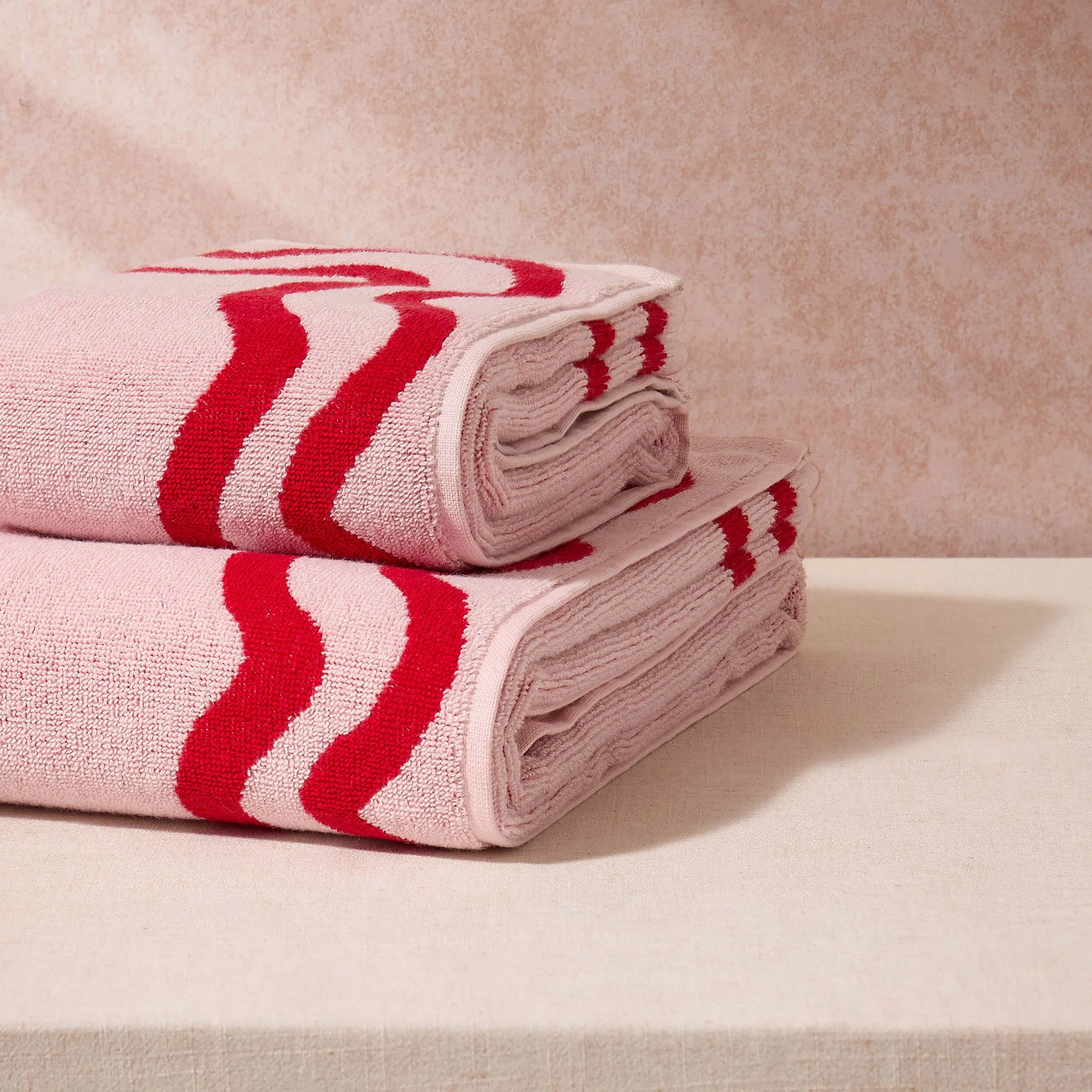 Scalloped Cotton Towels - Pink/Red - Image 2