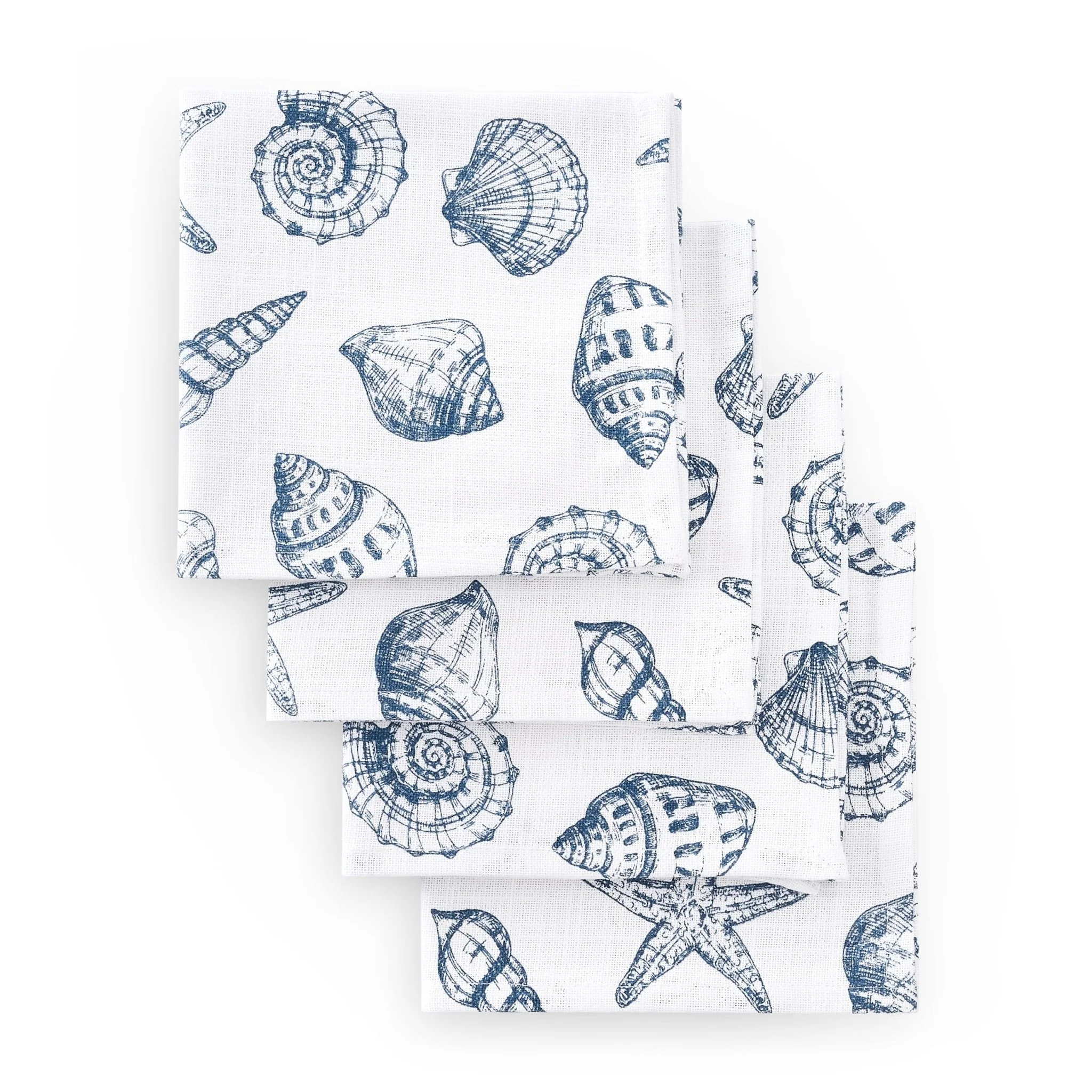 Seashell Print Set of 4 Napkins - Natural/ Blue - Image 2