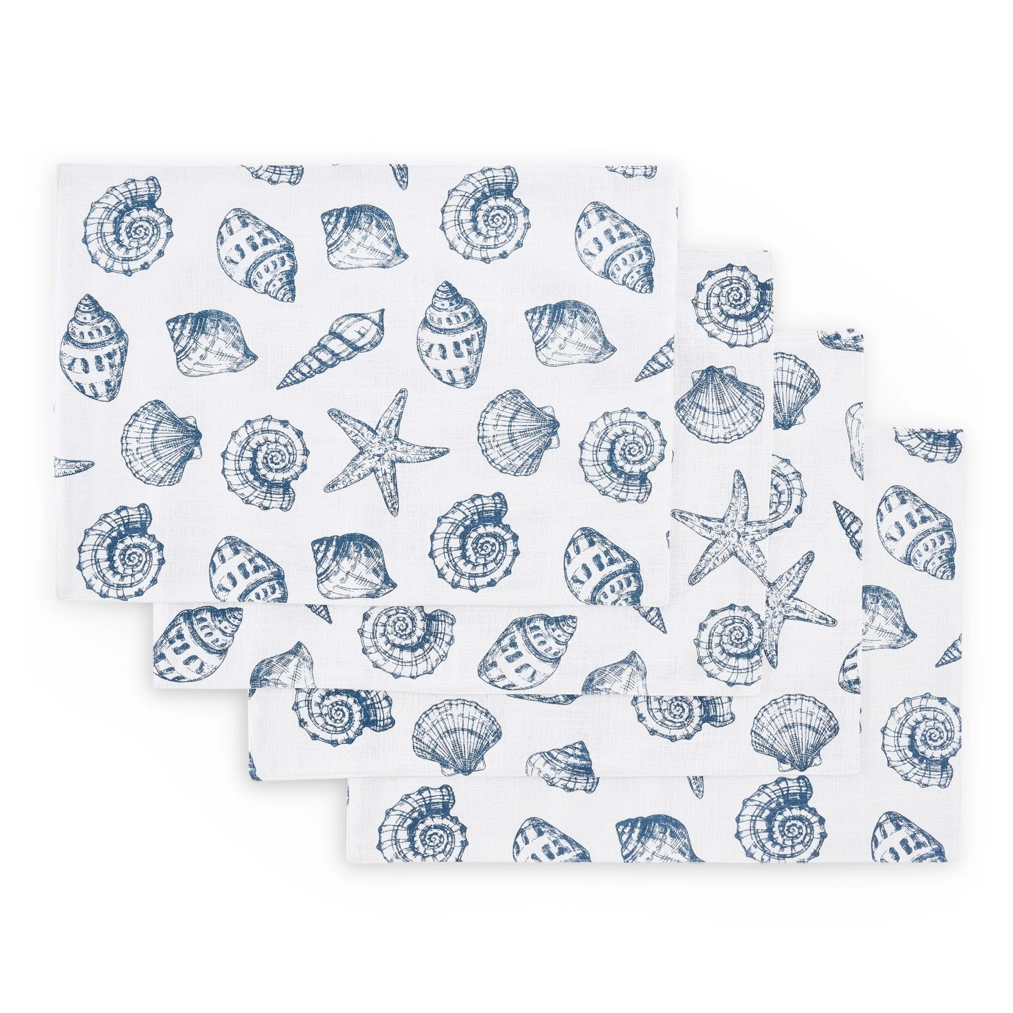 Seashell Print Set of 4 Placemats - Natural/ Blue - Image 2
