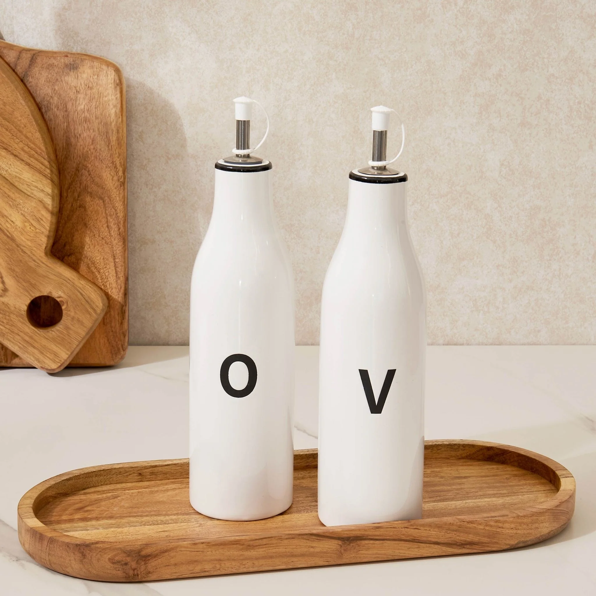 Set of 2 Oil & Vinegar Bottles - White