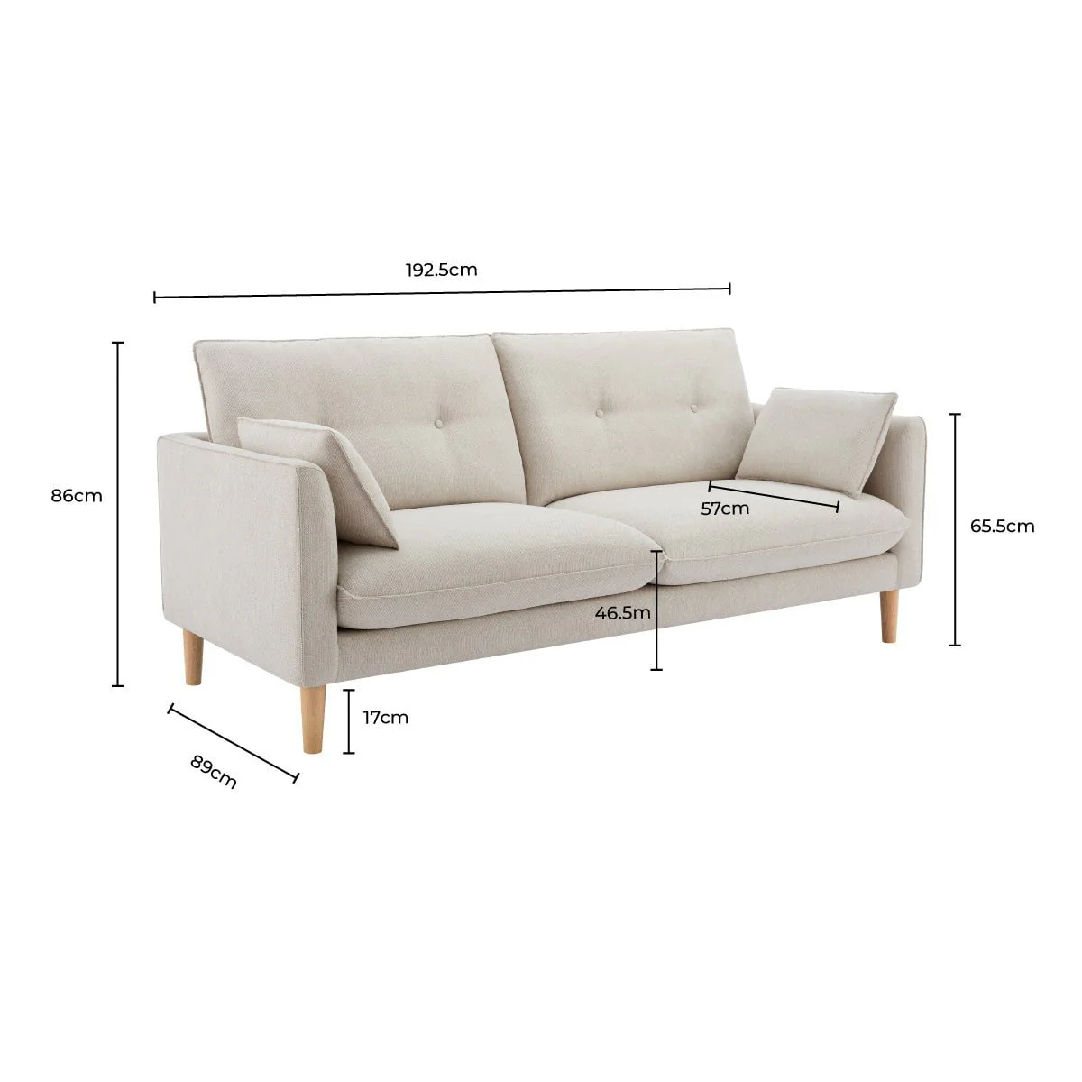 Shoreditch 3 Seater Sofa - Light Grey - Image 9