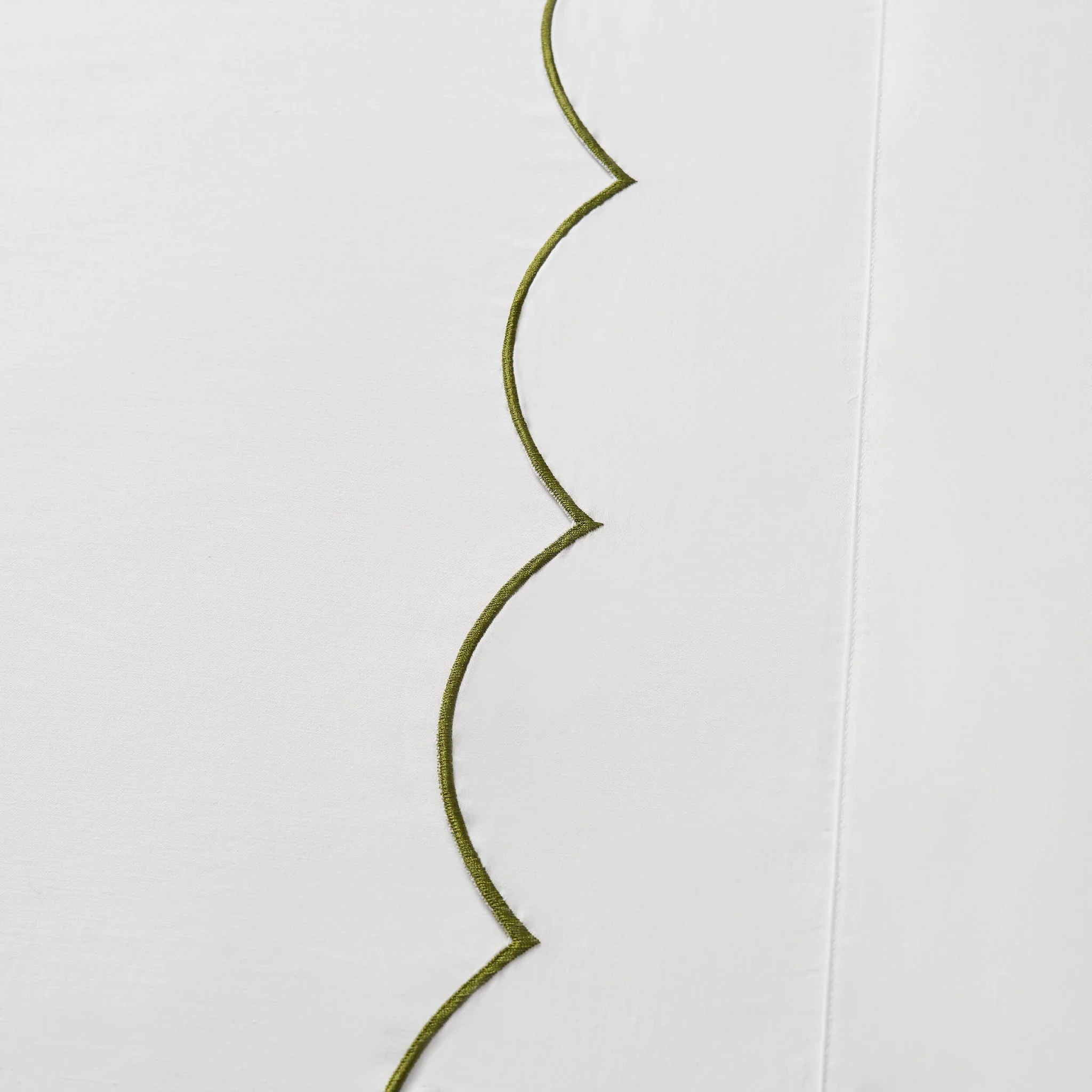 Simone Scallop Embroidered Edge Flat Sheet - Off White/Olive - Image 3
