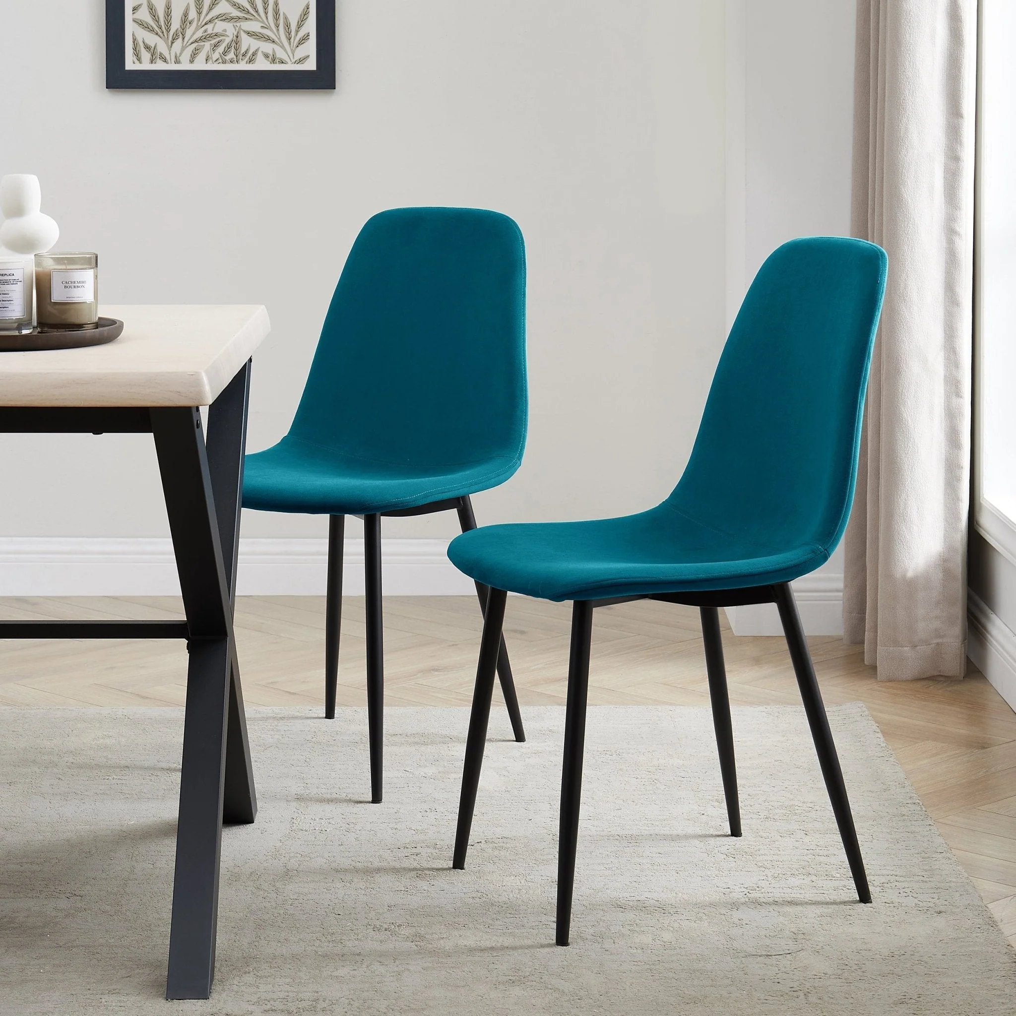 Sophia Set of 2 Dining Chairs - Velvet - Teal Blue