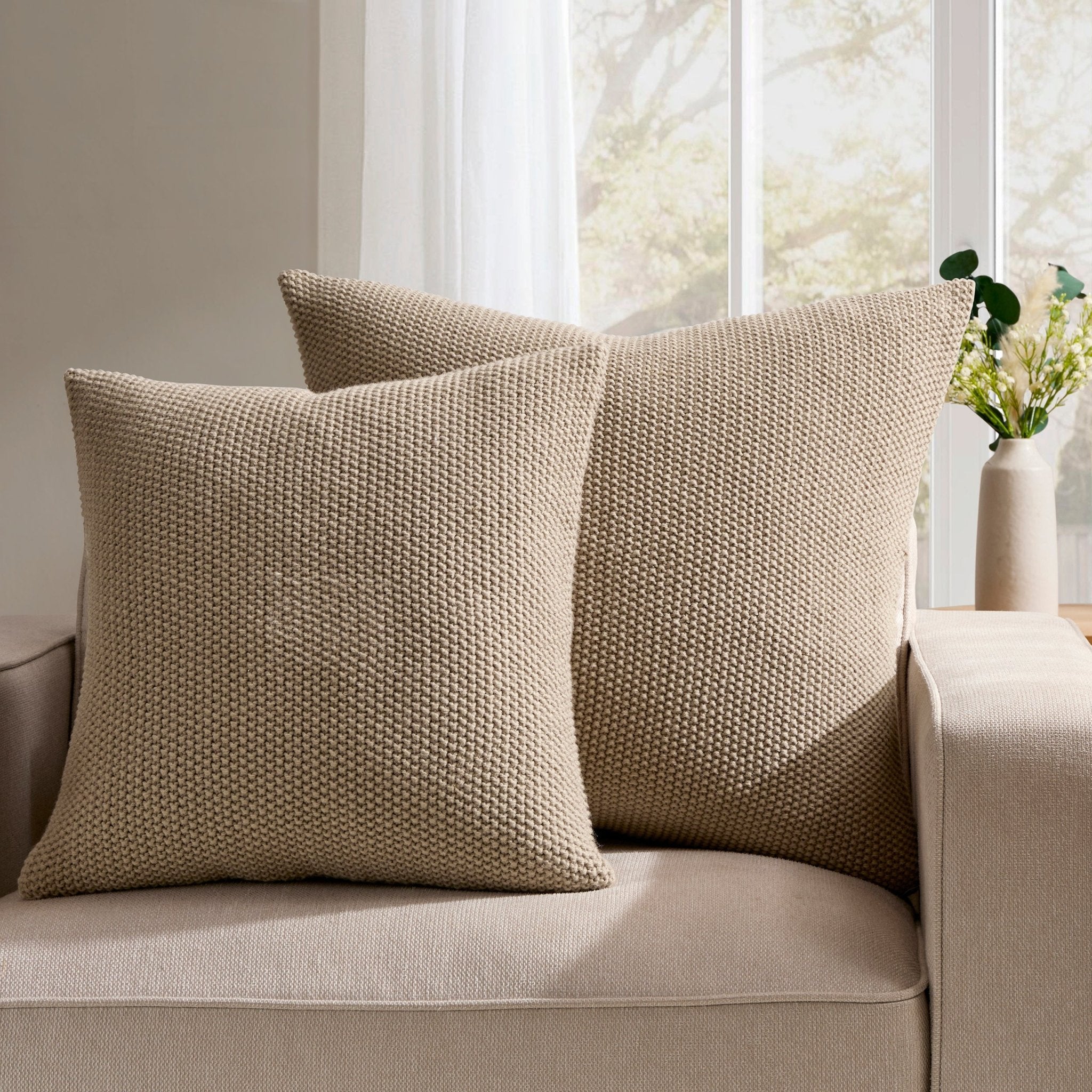 St Ives Knit Sofa Cushion Cover - Taupe - Image 3