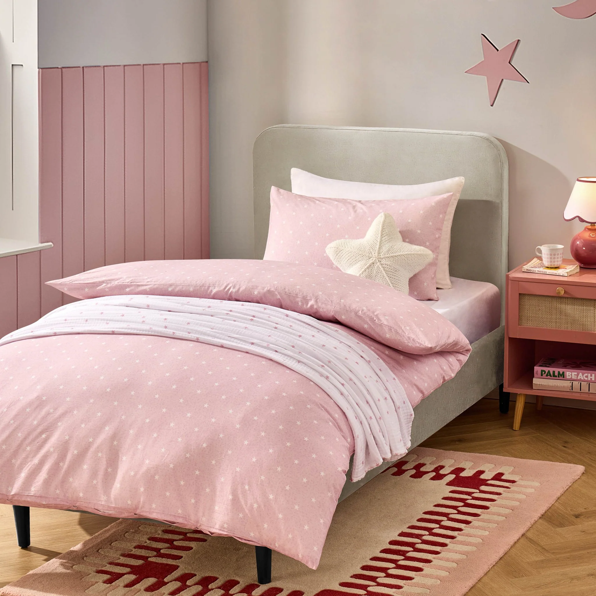 Star 100% Cotton Duvet Cover & Pillowcase set - Light Pink
